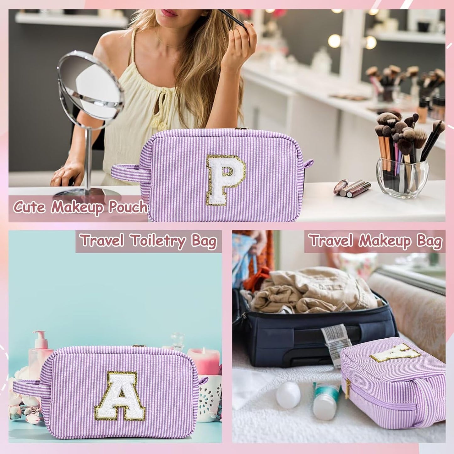 YOOLIFE Teacher Appreciation Gifts - Personalized Monogram Initial Makeup Bags for Women