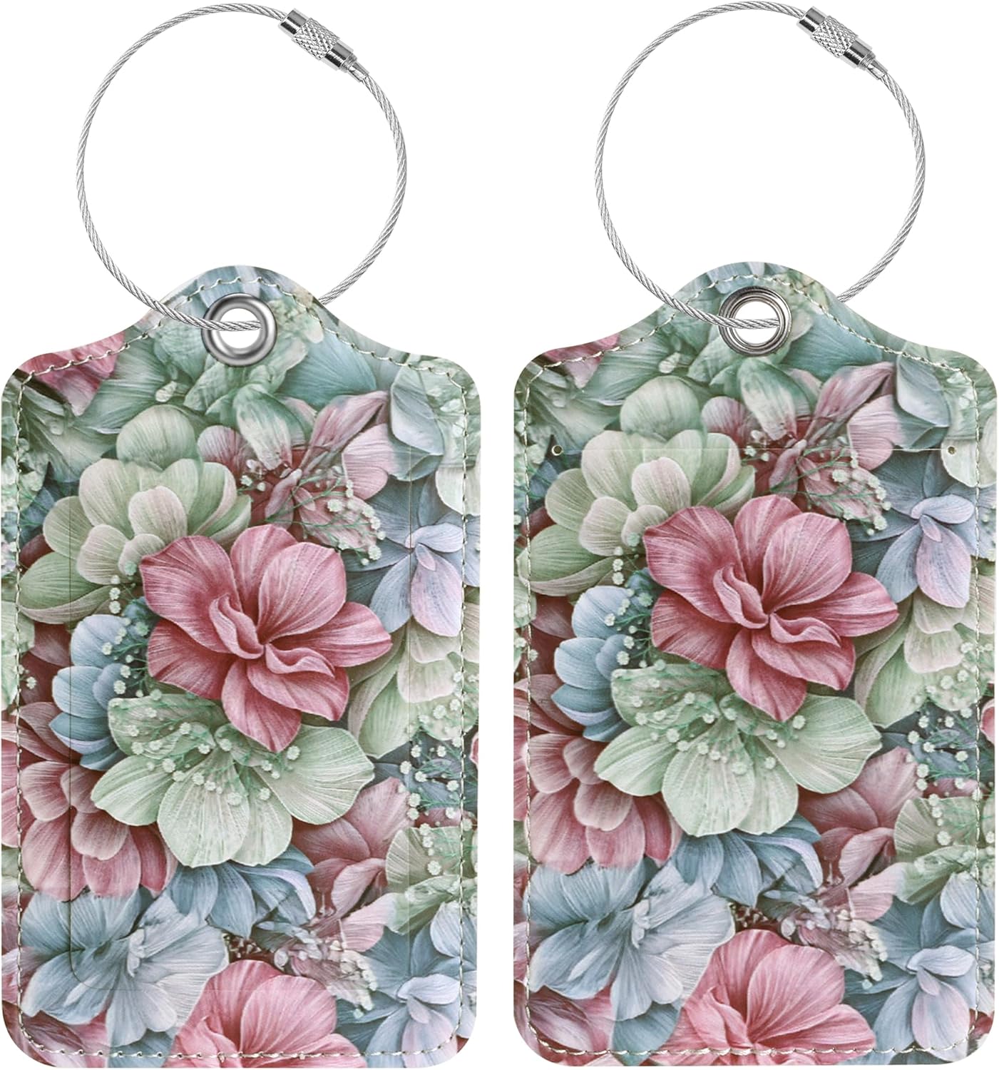 Luggage Tags for Suitcases, 2 Pack Cute PU Leather Luggage Tag TSA Approved with Stainless Steel Loop and Address Card Baggage Tag for Travel&Hotel Stays&Cruise Ships&Shipping and Mailing