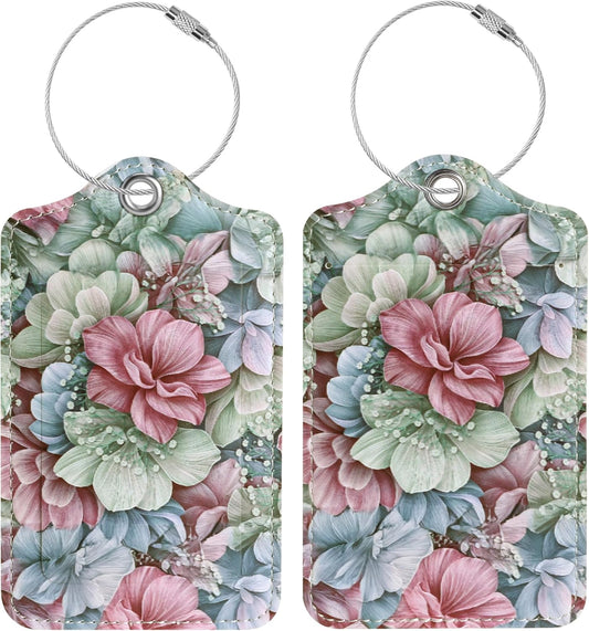 Luggage Tags for Suitcases, 2 Pack Cute PU Leather Luggage Tag TSA Approved with Stainless Steel Loop and Address Card Baggage Tag for Travel&Hotel Stays&Cruise Ships&Shipping and Mailing