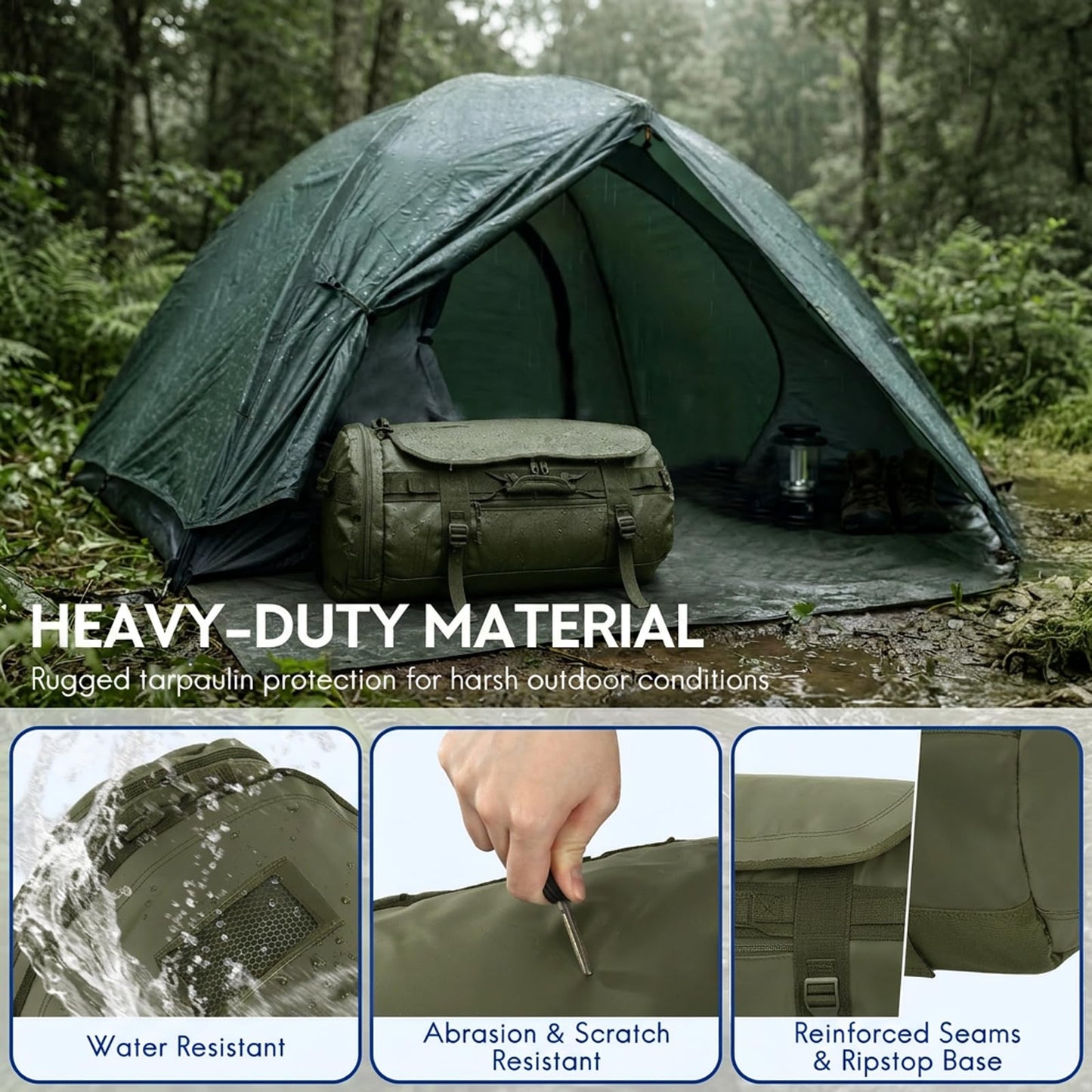 Haimont Heavy Duty Convertible Travel Duffel Backpack, Army Green, 45L