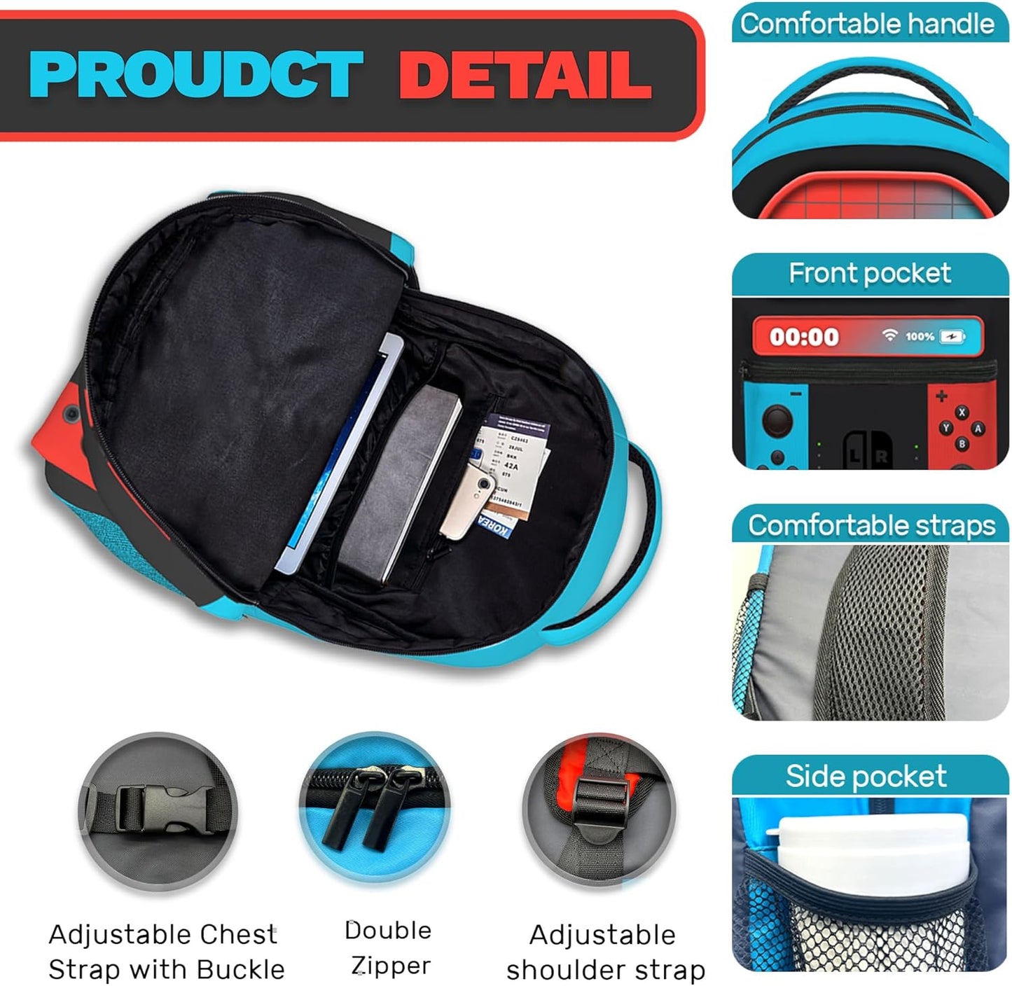 School Backpack for Boys Gamer Boys Backpack for Kids Children Teens Elementary Middle School Students Bookbag Ages 6-18 Video Game Bookbag Travel Back Pack