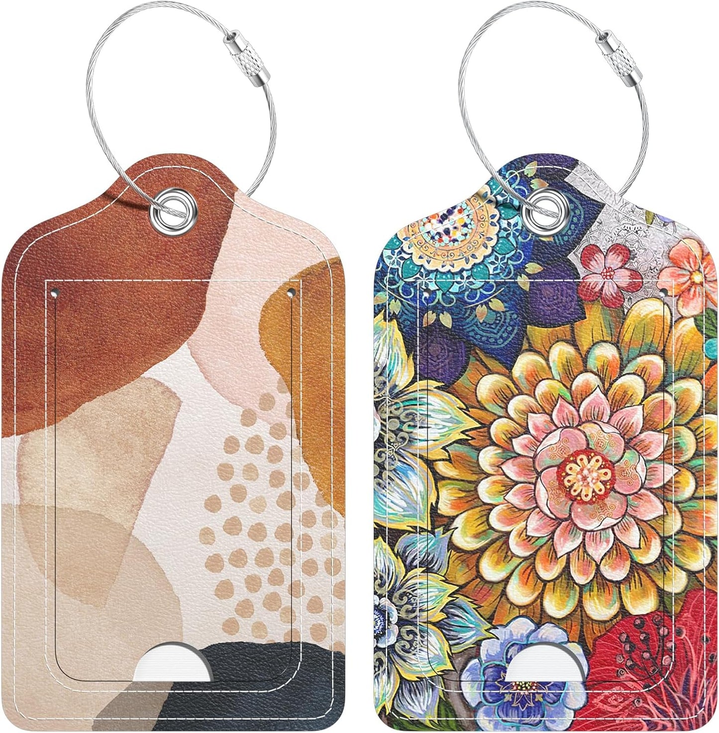 2 Pack PU Leather Luggage Tags for Suitcase, Travel Cruise Luggage Tag with Privacy Flap, Name ID Label and Metal Loop for Women Men Baggage Handbag School Bag Backpack, Modern Art