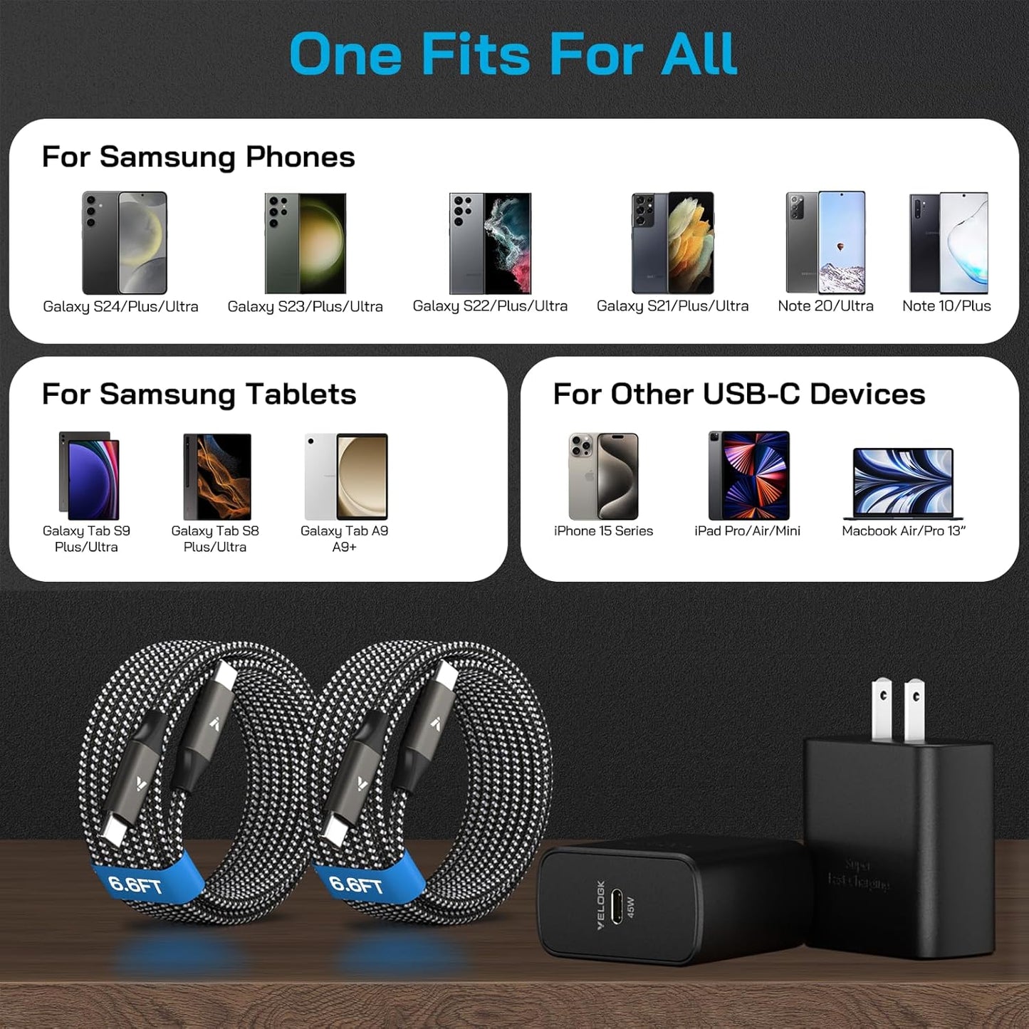 S25 S24 S23 S22 Ultra Charger, 45W USB-C Super Fast Charger Type C PPS/PD Wall Charging Block for Samsung Galaxy S25/S24/S23/S22 Ultra/S22 Plus/S20 Ultra/Note 10+, Galaxy Tab(6.6ft Cable, Black)