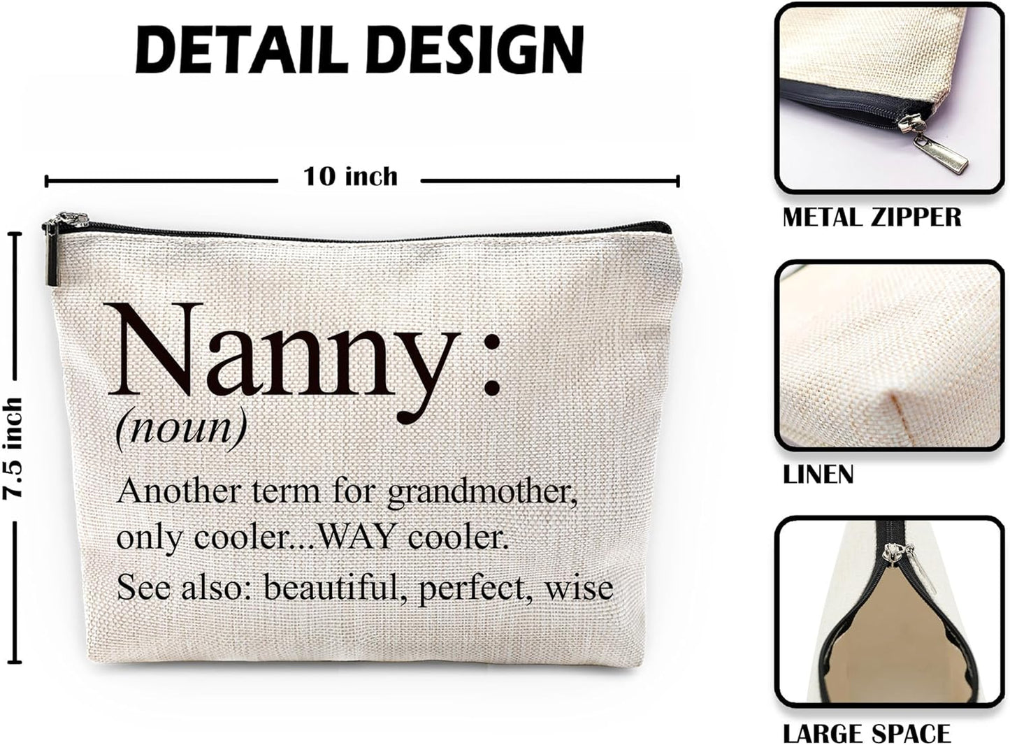Sufamb Nanny Gifts Makeup Bag, Grandma Gifts for Mother's Day Birthday from Grandkids Cosmetic Bags, Best Grandma Gift Portable Small Toiletry Bag Zipper Makeup Pouch