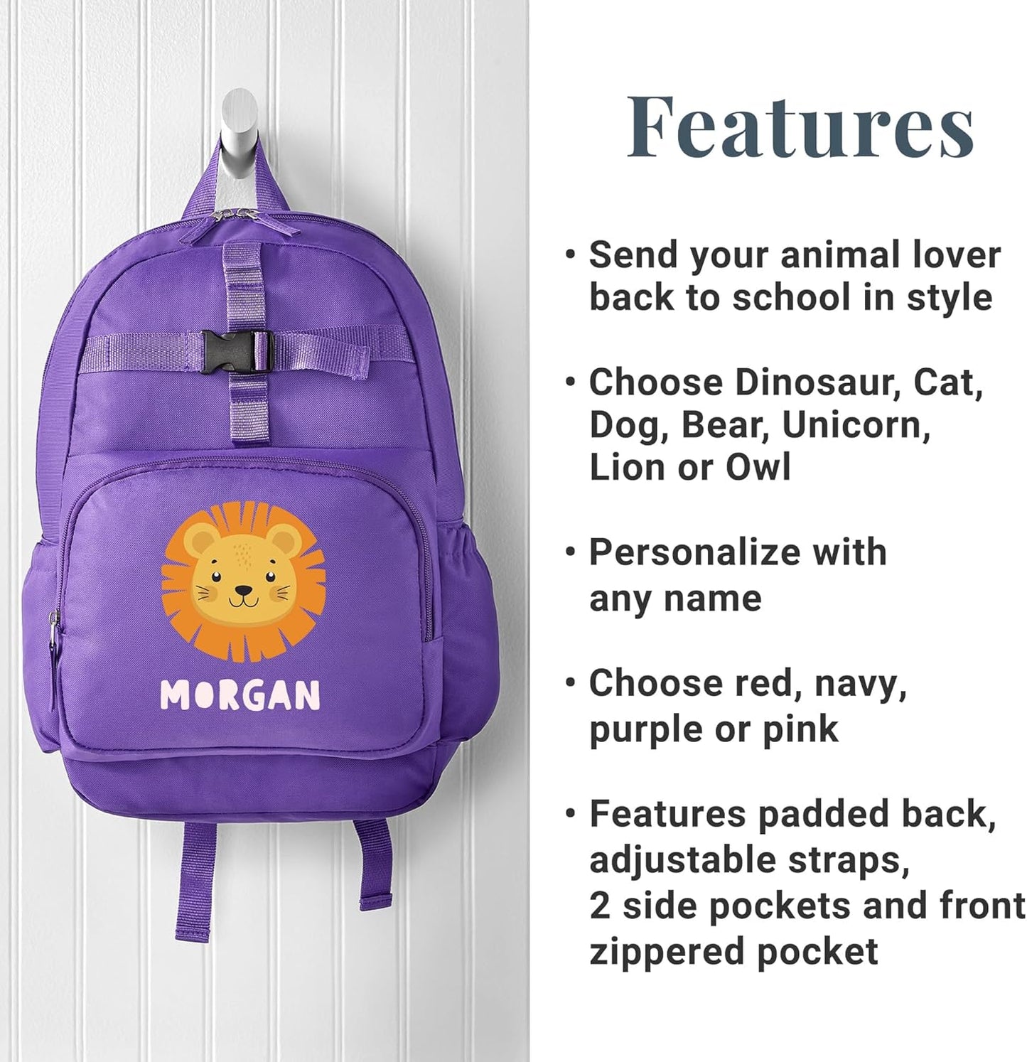 Let's Make Memories Personalized Kids Backpack - Backpack for School - For Animal Lovers - Back to