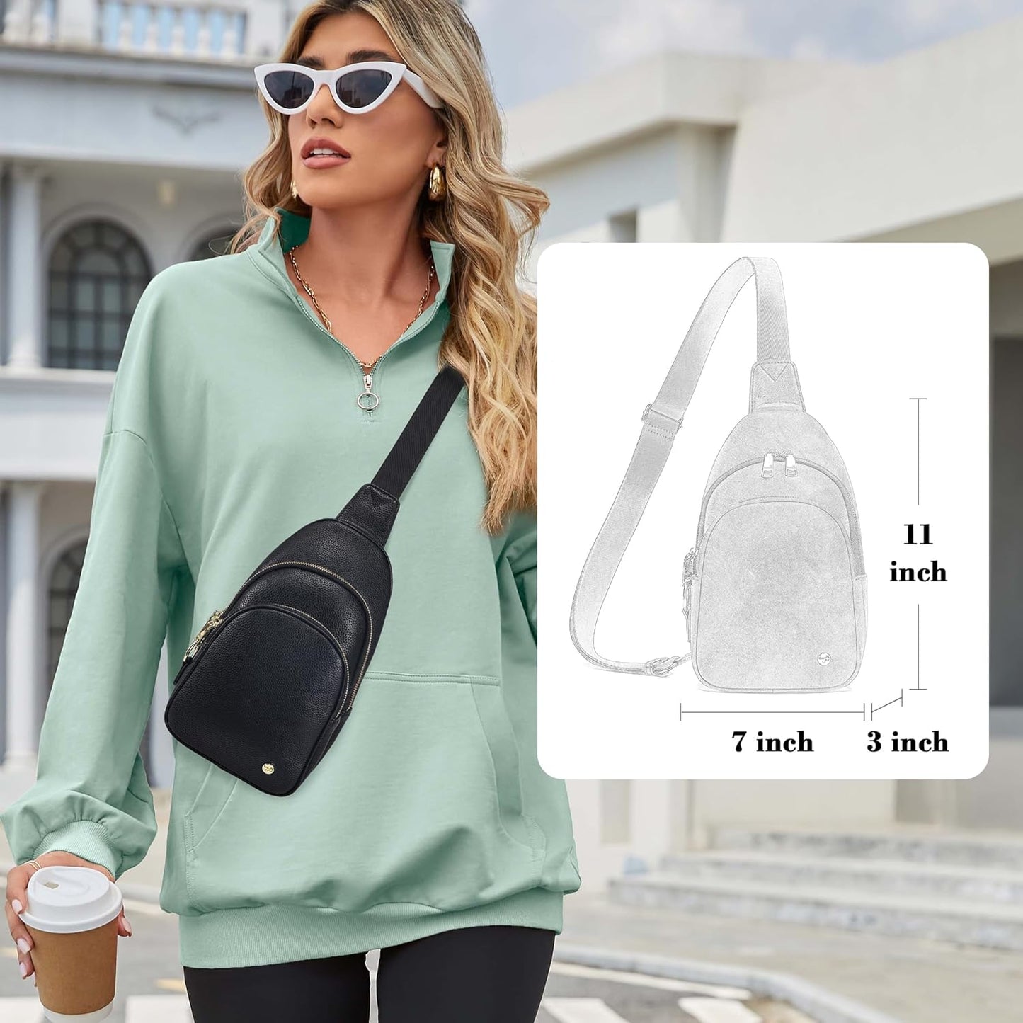 INICAT Crossbody Sling Bags Travel Cross Body Purses Faux Leather Fanny Packs Chest Bag for Women