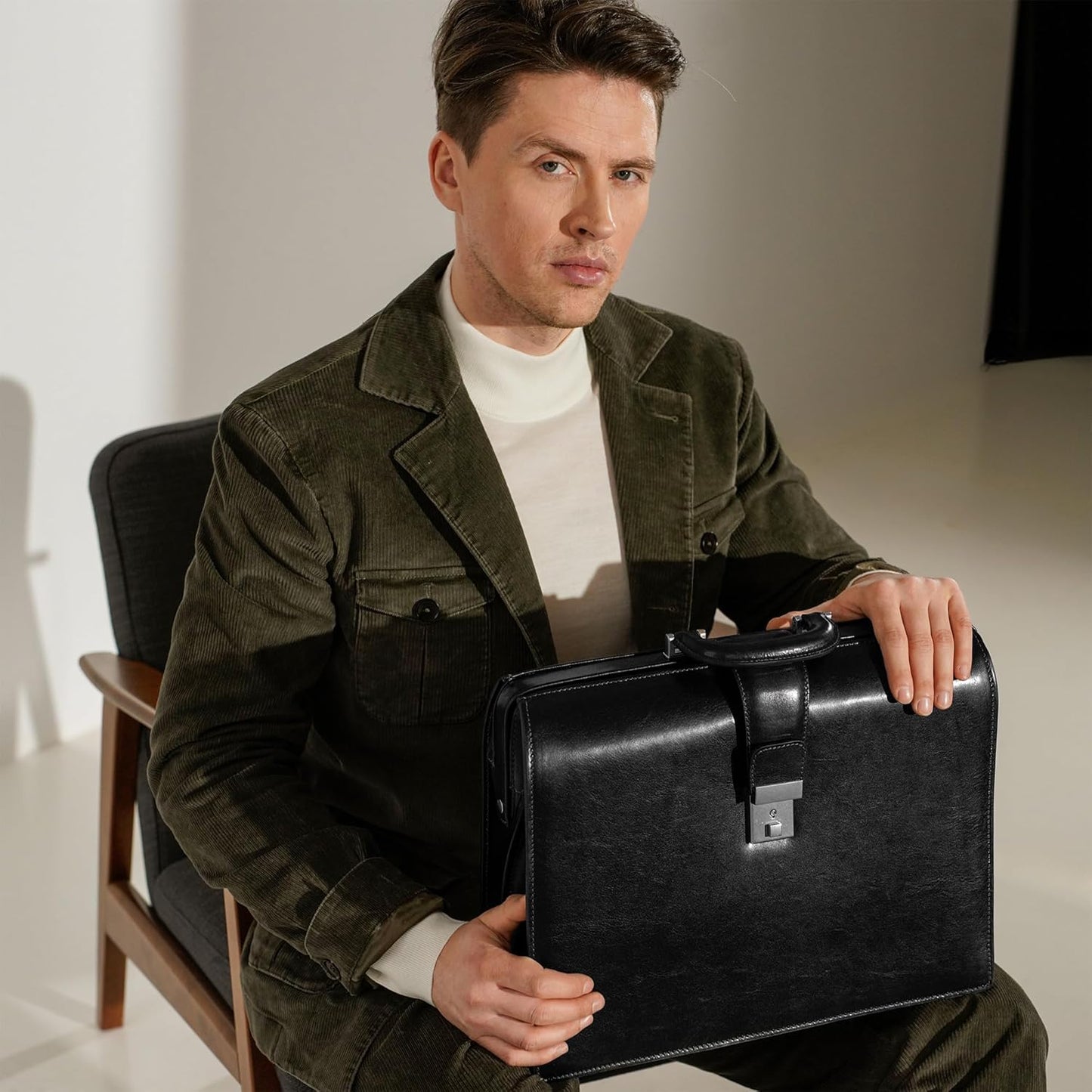 Time Resistance Leather Lawyer Briefcase - Italian Handmade Laptop Briefcase for Men and Women - Attache Case - Doctor Bag