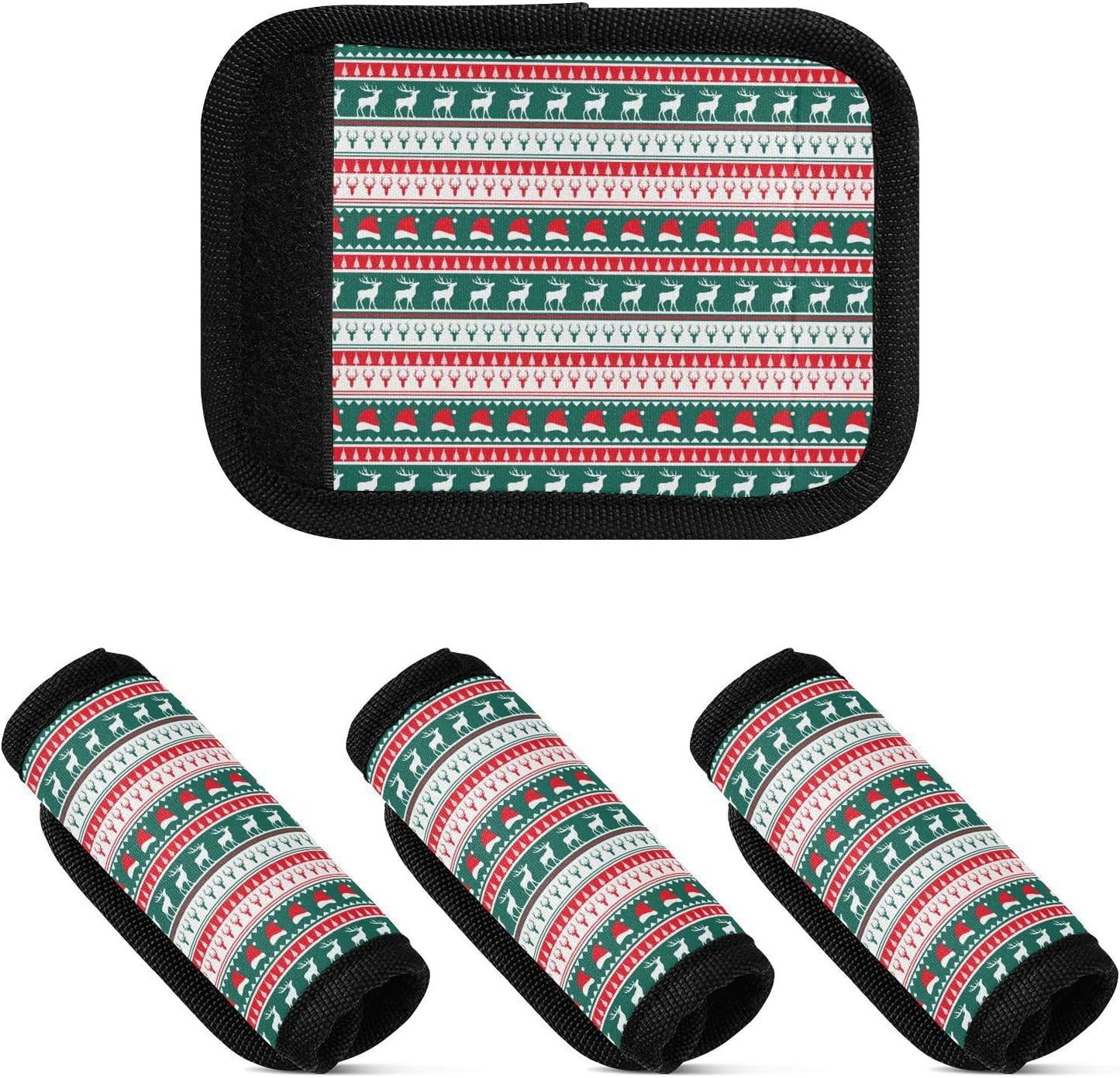 Winter Christmas Stripes Green 4 Pack Luggage Handle Wraps Covers for Suitcase Identifiers Bag Tags Travel Accessories