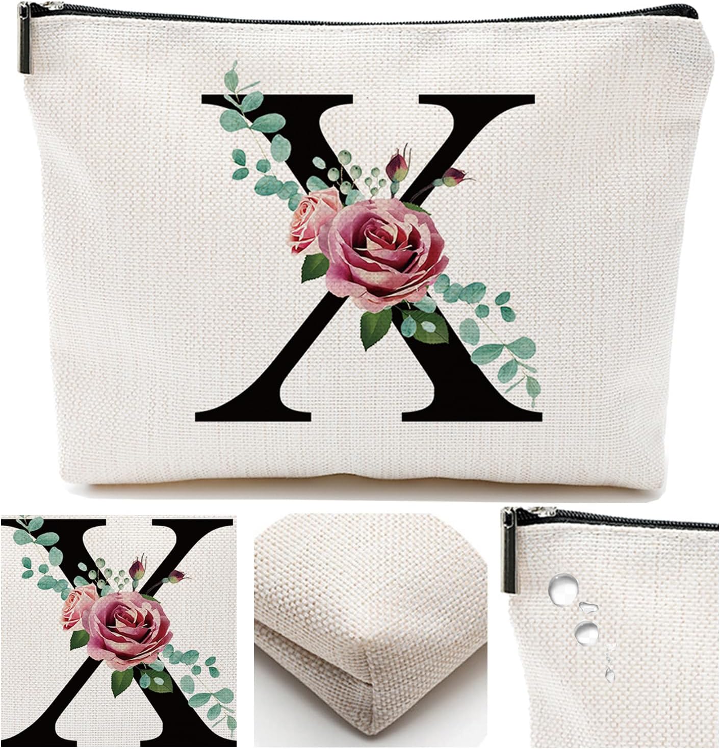 A-Z Personalized Makeup Bag, Monogrammed Bridesmaid Presents Cosmetic Bag, Portable Stationary Storage Organizer, Friendship Travel Makeup Bags
