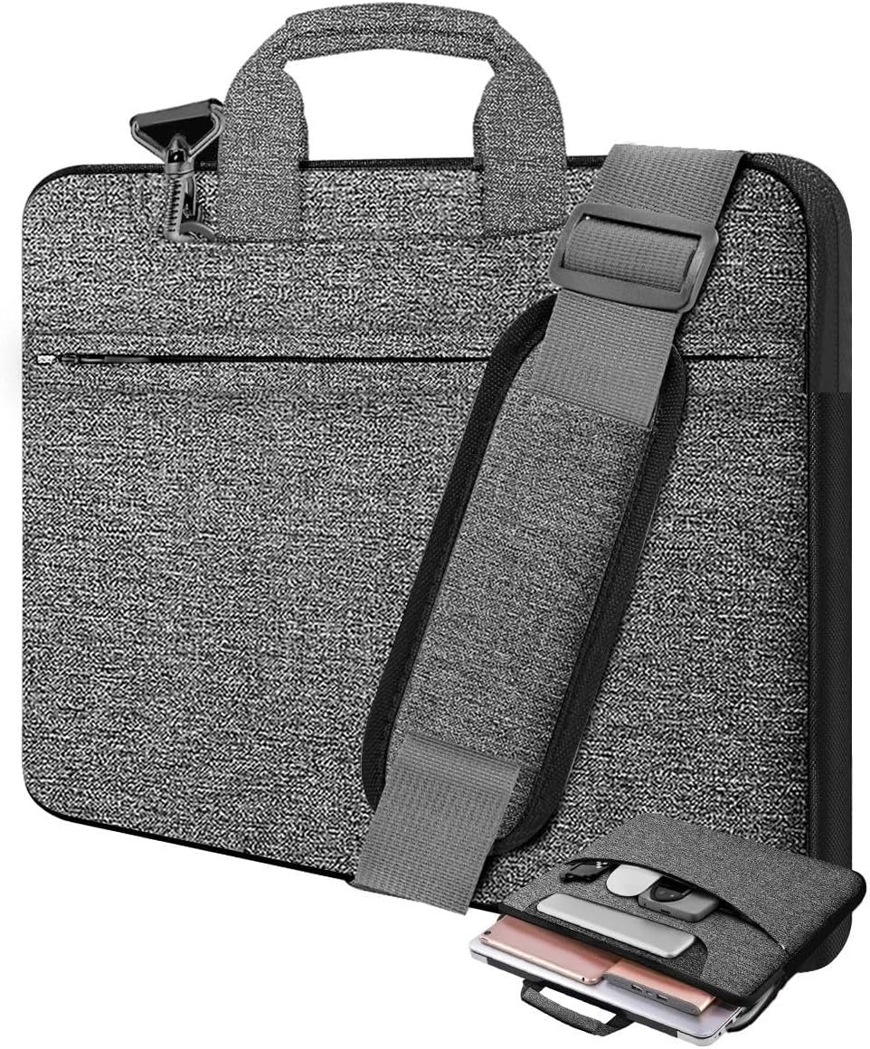 Laptop Shoulder Bag 17.3 inch Case, Durable Shockproof Protective Briefcase with Multi-Pockets Compatible with Most 17-17.3 inch HP Acer Dell MSI Notebooks,Dark gray-black
