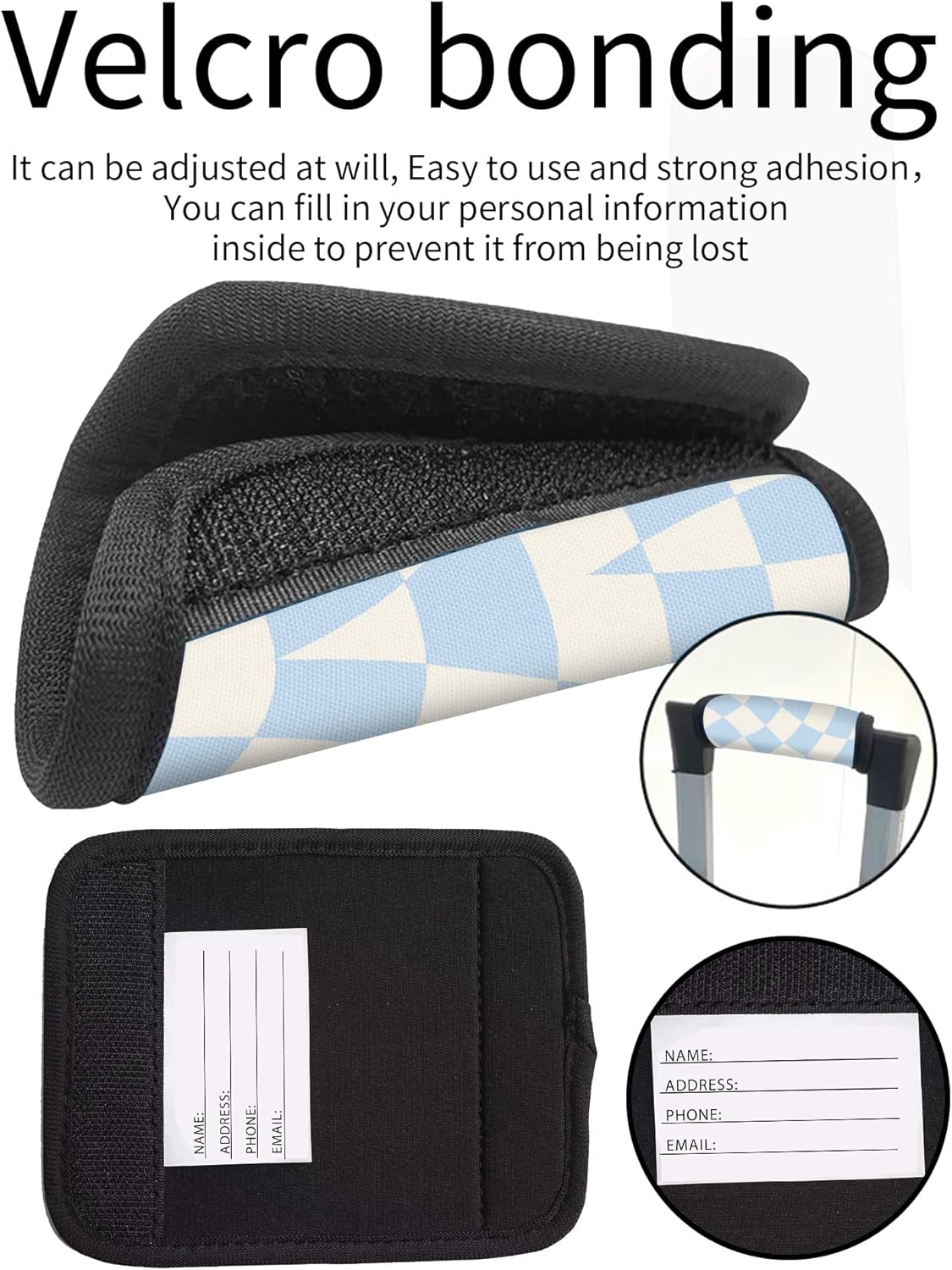 2 Pack Luggage Handle Wrap Travel Tags - Set of Luggage Tags for Suitcases, Identifiers, Marker, and Handle Covers - Cruise Accessories and Travel Gifts（Blue Chessboard