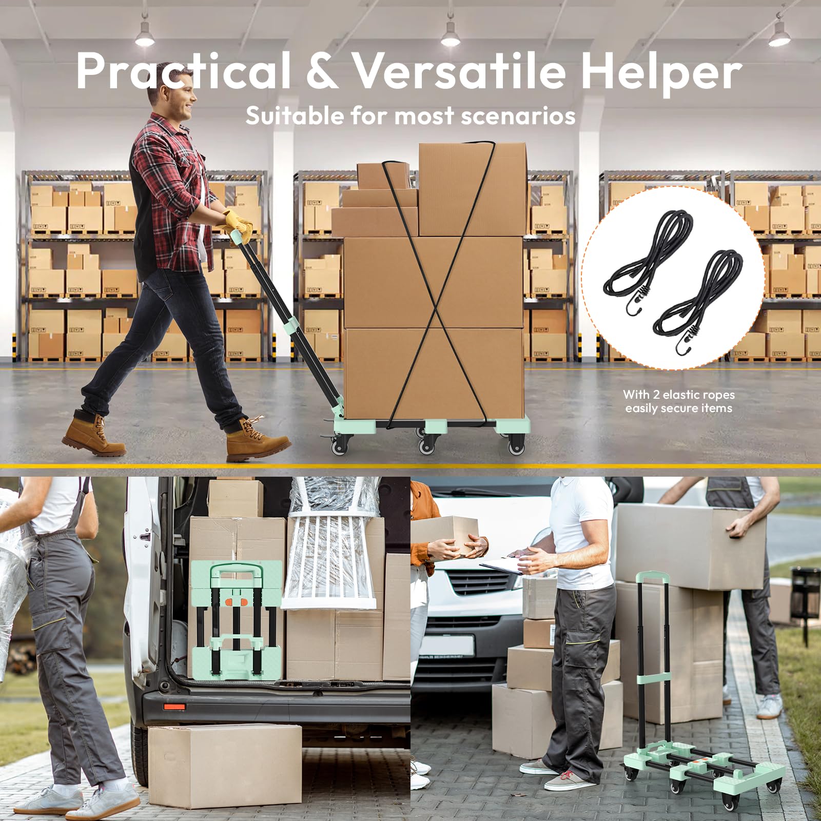 Voipvvii Folding Hand Truck 500lbs, Portable Heavy Duty Dolly Cart, 6 Wheels Collapsible Luggage
