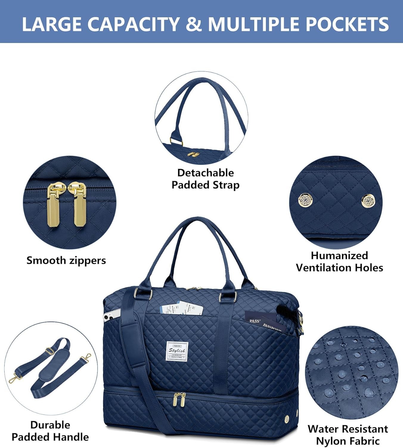 Weekender Bags for Women Duffle Bag - Travel Duffel Bag with Shoe Compartmen Carry on Overnight Bag