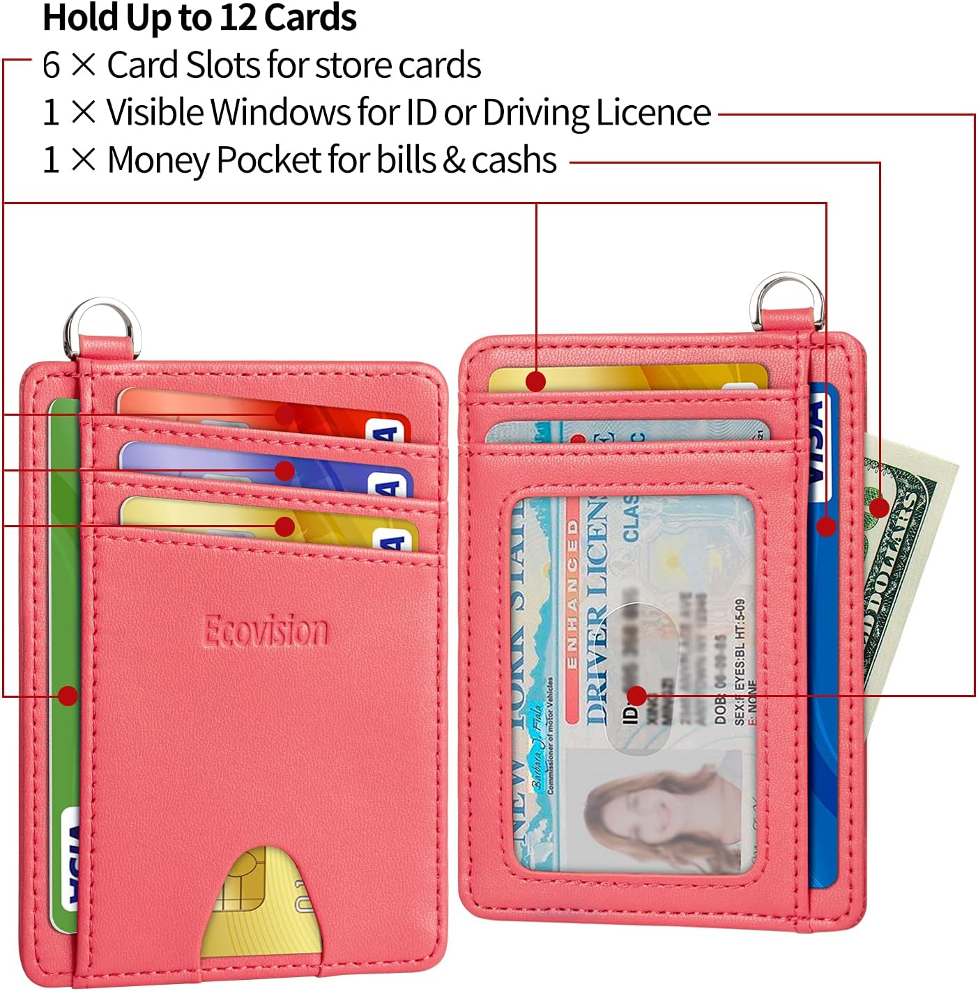 EcoVision Slim Minimalist Front Pocket Wallet, RFID Blocking Credit Card Holder Wallet with Detachable D-Shackle for Men Women
