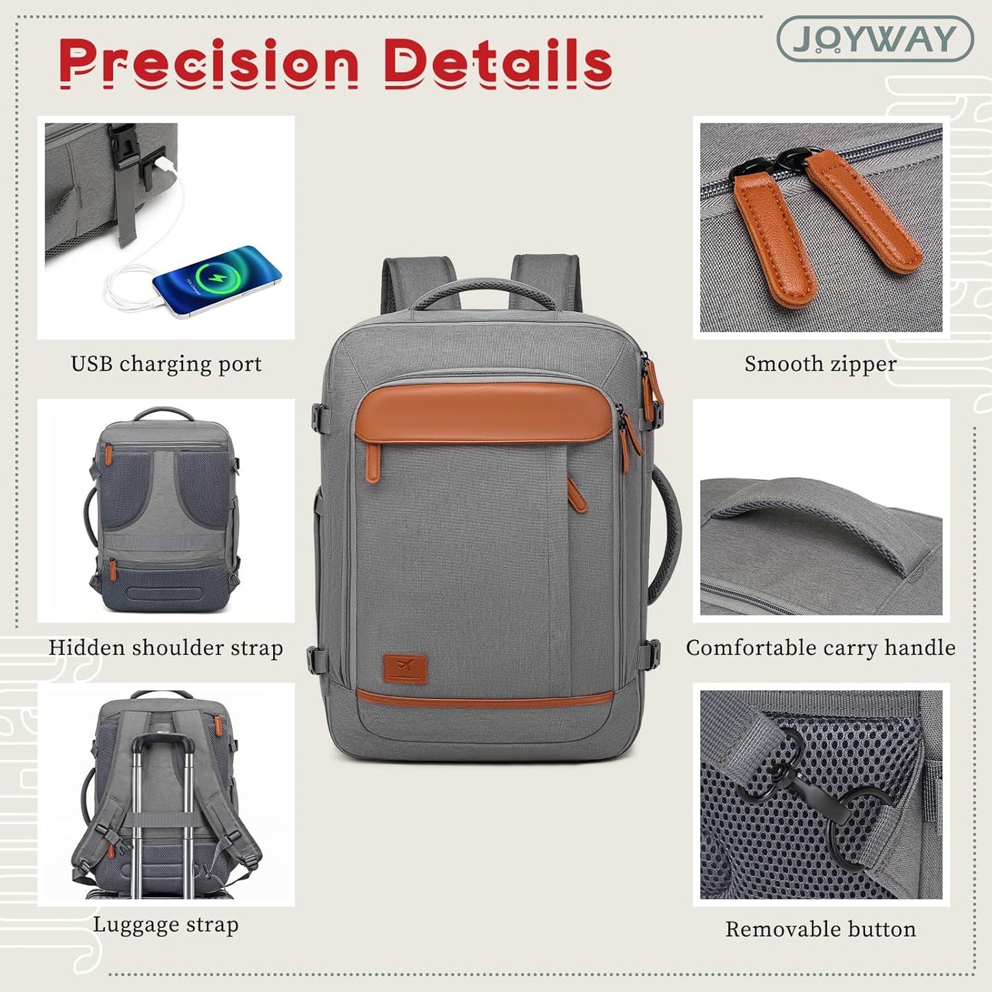 Joyway Expandable Carry on Luggage Sets Airline Approved, Lightweight Hard Shell 20 Inch Carry-on Suitcase with Spinner Wheels, Grey
