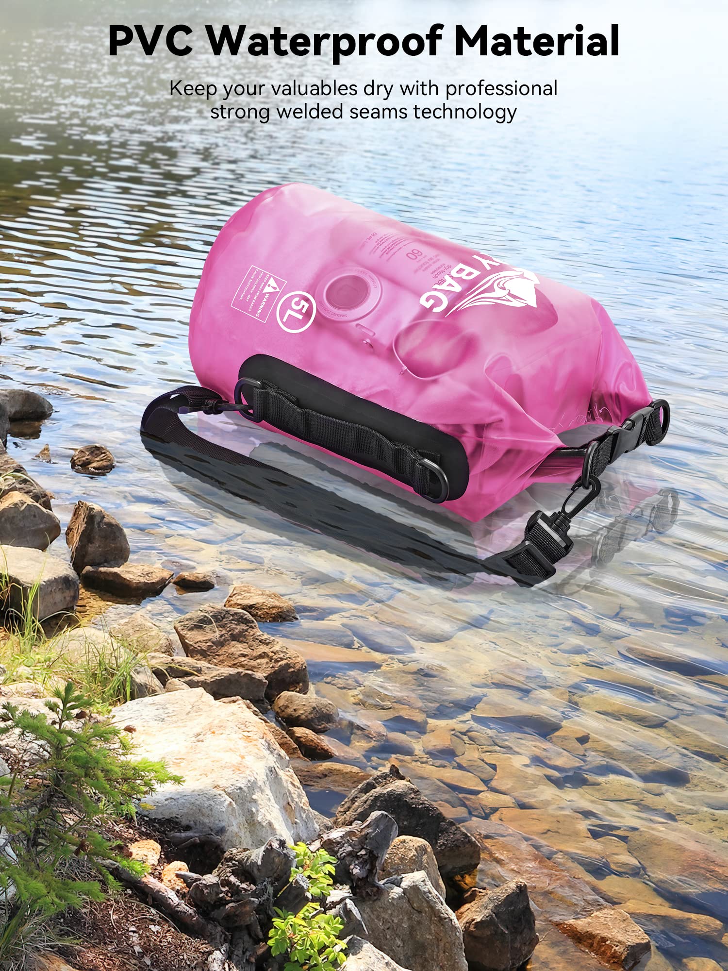 HEETA Dry Bag Waterproof Backpack with Phone Case (Rose Red, 5L)