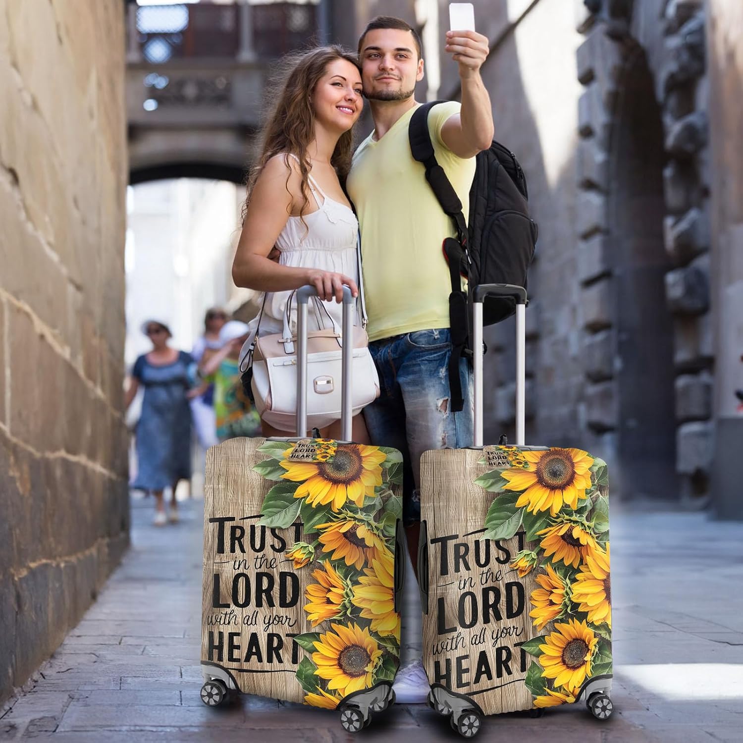 Travel Luggage Cover,Inspirational Sunflower Theme Suitcase Cover Accessory Kit, Luggage Tag, and