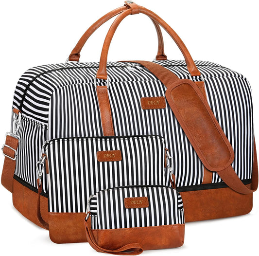 IBFUN Weekender Bags for Women, 21" Weekender Travel Bag, Travel Duffle Bag with Shoe Compartment Carry on Overnight Duffel Bag for Weekend Travel Business Trip, 3PCS