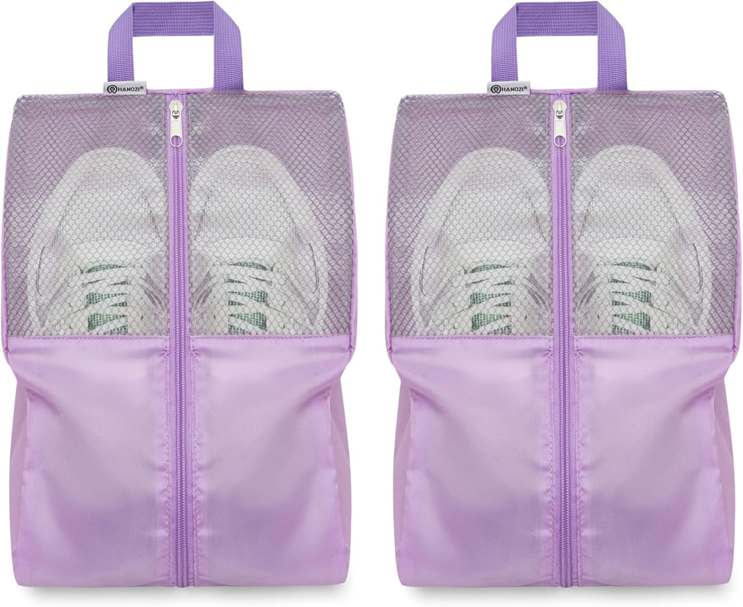 Shoe Bags For Travel, Used As For Storage or Shoe Travel Bag, Space Saving When Travelling With This Travel Shoe Bags For Packing, Waterproof Nylon Sneaker Bag. (Light Purple, 2 Pack, Medium)