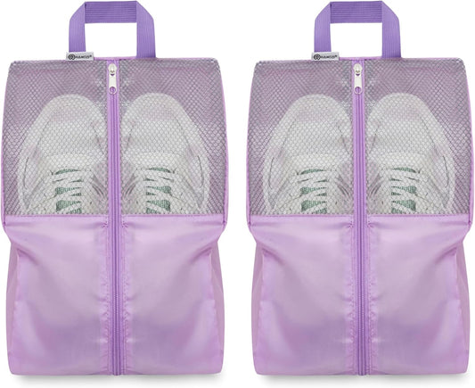Shoe Bags For Travel, Used As For Storage or Shoe Travel Bag, Space Saving When Travelling With This Travel Shoe Bags For Packing, Waterproof Nylon Sneaker Bag. (Light Purple, 2 Pack, Medium)