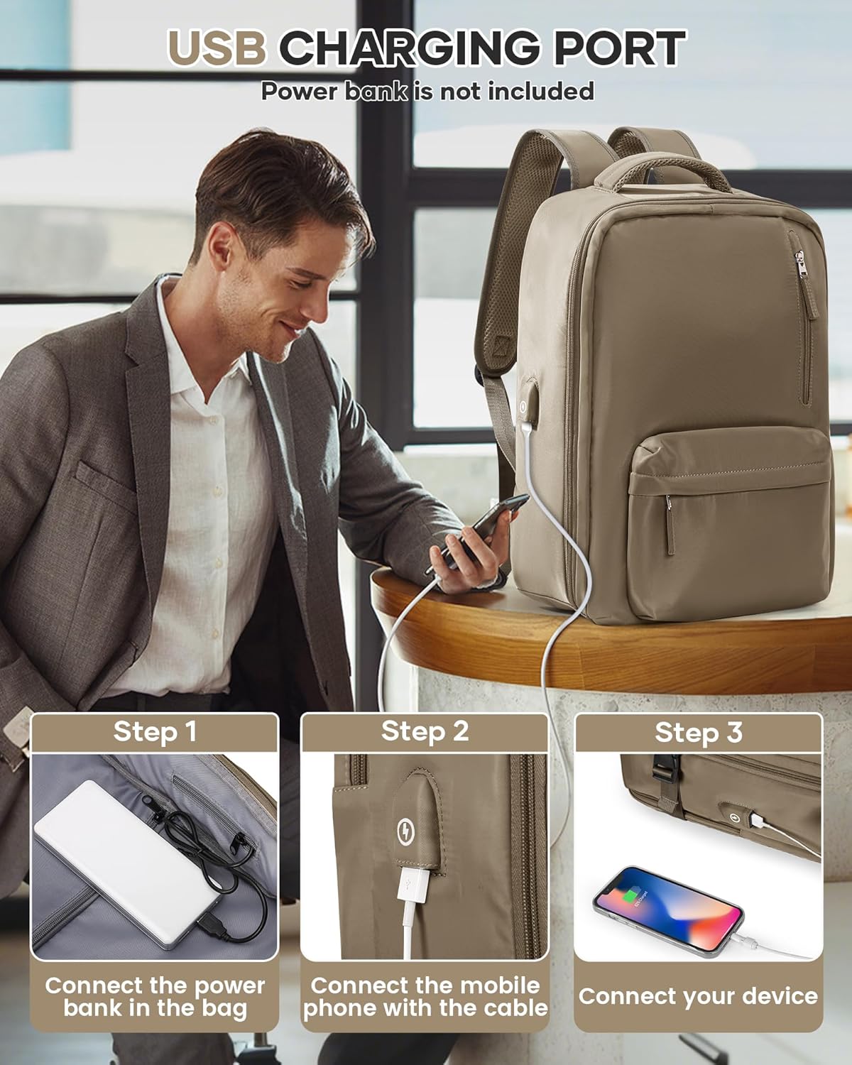 WONHOX Large Travel Backpack Carry on Flight Approved Laptop Work Business Backpack for Women Men Mochila de Viaje