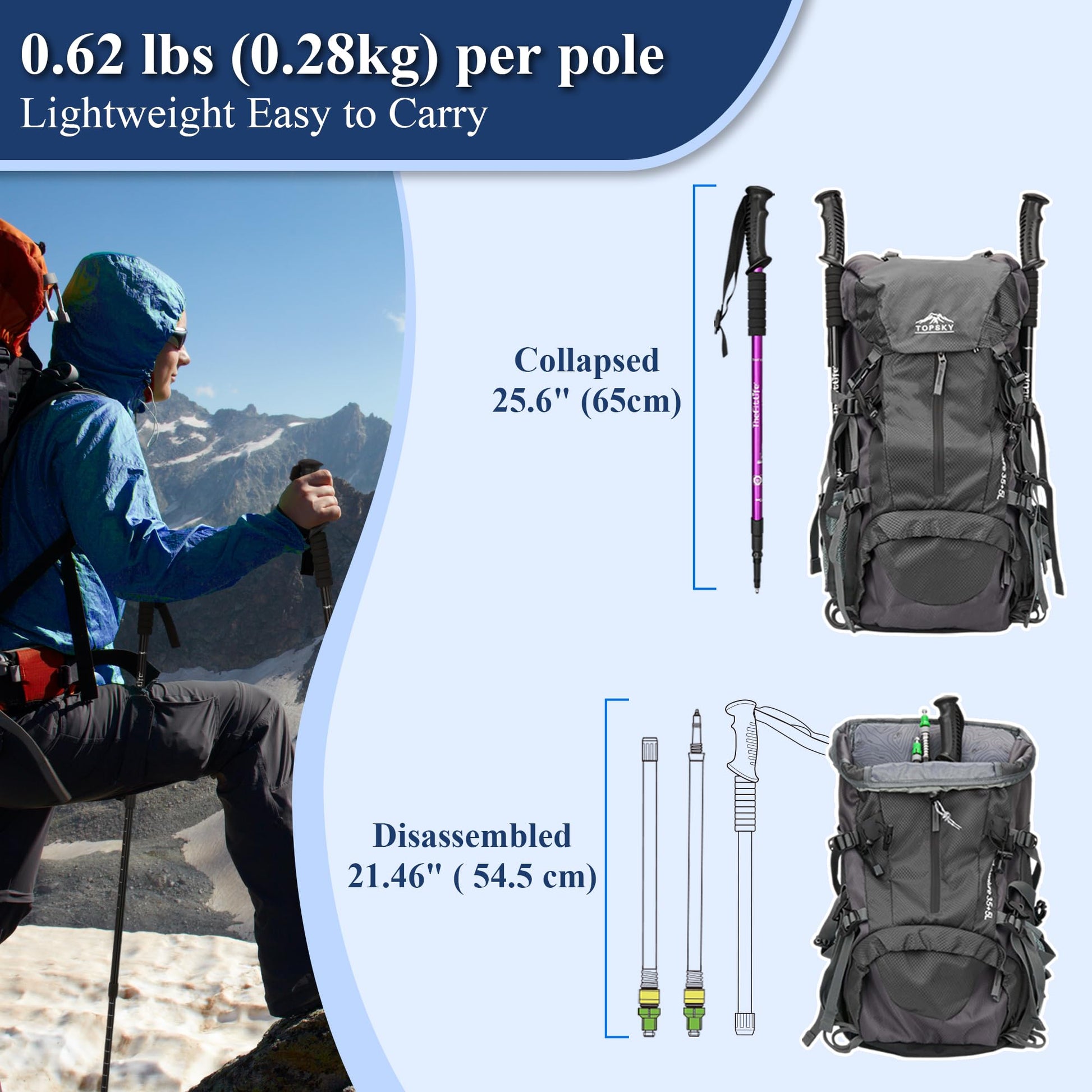 Telescopic Trekking Poles for Hiking, Anti-Shock Nordic Walking Sticks