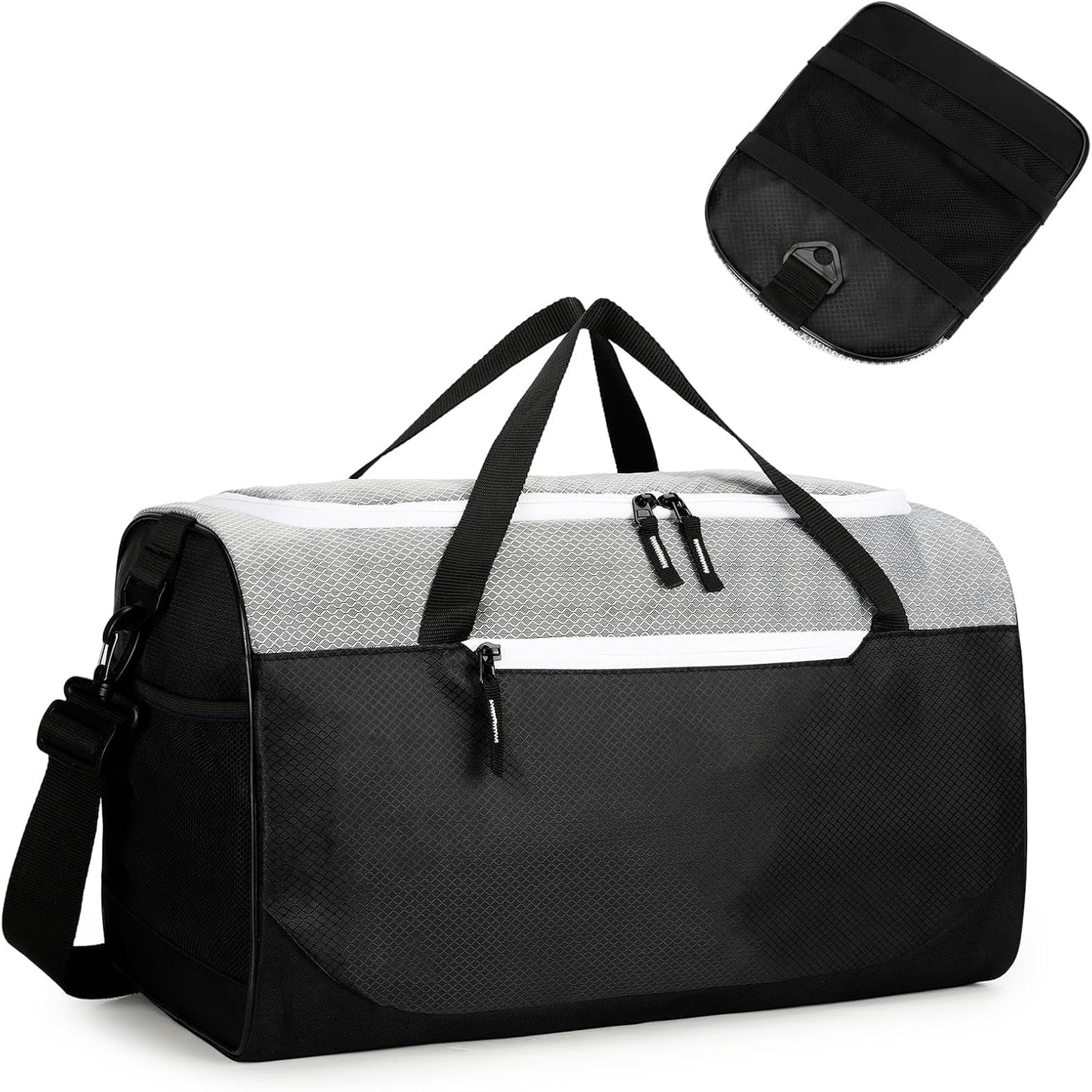 Foldable Duffle Bag for Travel, Collapsible Duffle Bag for Men, Carry On Duffel Bags for Airplanes, Black Gray