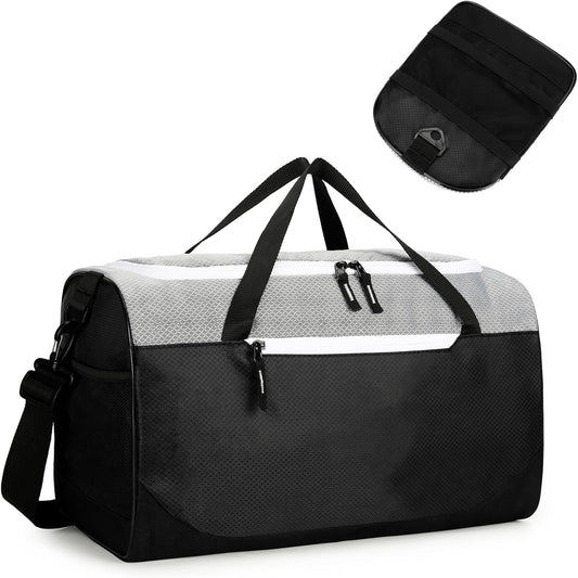 Foldable Duffle Bag for Travel, Collapsible Duffle Bag for Men, Carry On Duffel Bags for Airplanes, Black Gray