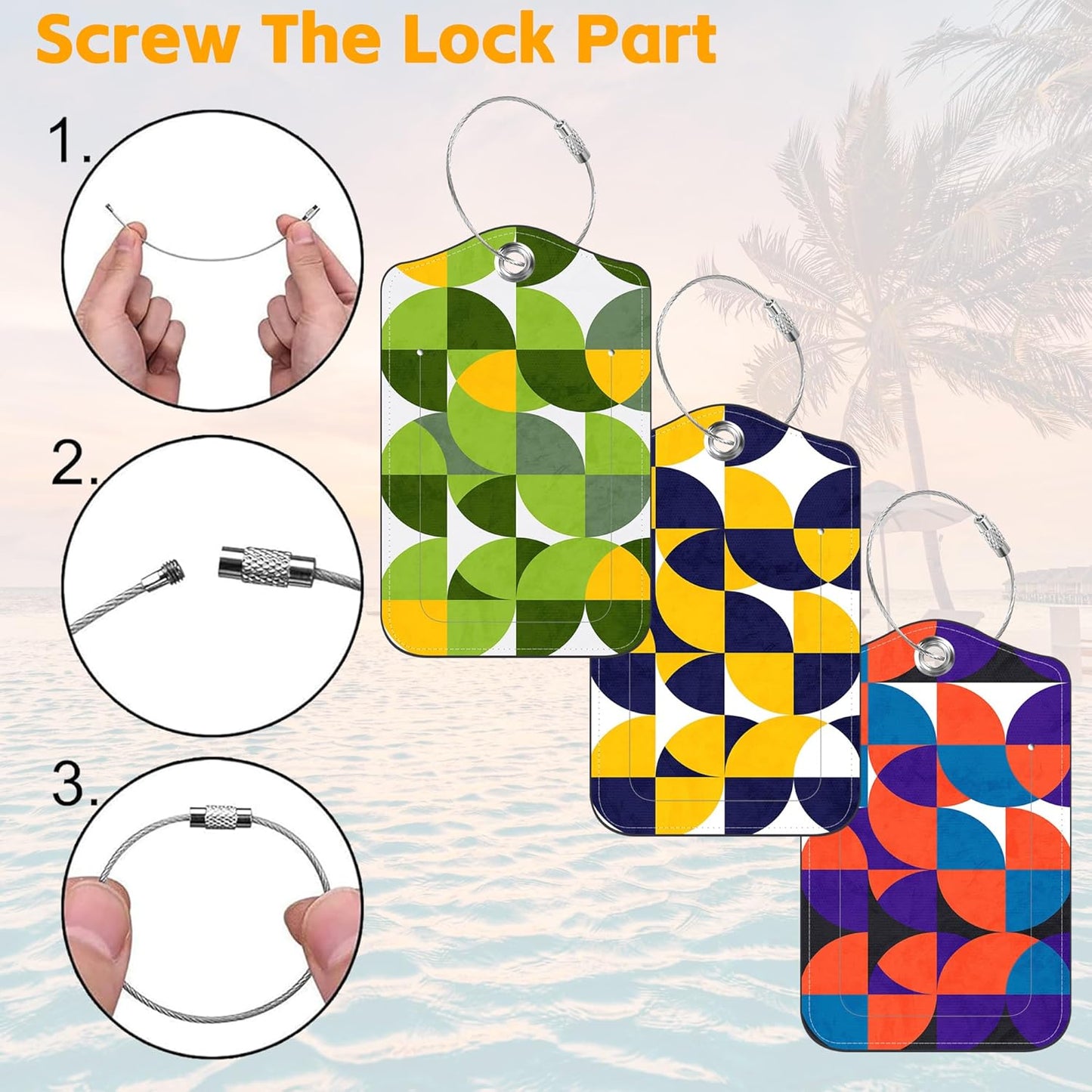 3 Pack Luggage Tags for suitcases Abstract Art Geometric Leather Luggage Tag, Identifiers with