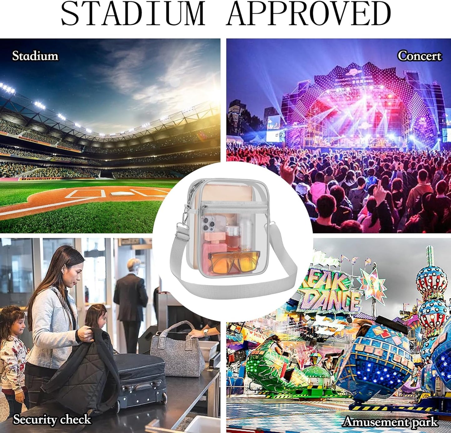 USPECLARE Clear Purse Stadium Transparent Messenger Bag Stadium Approved for Men and Women Clear CrossBody Bag