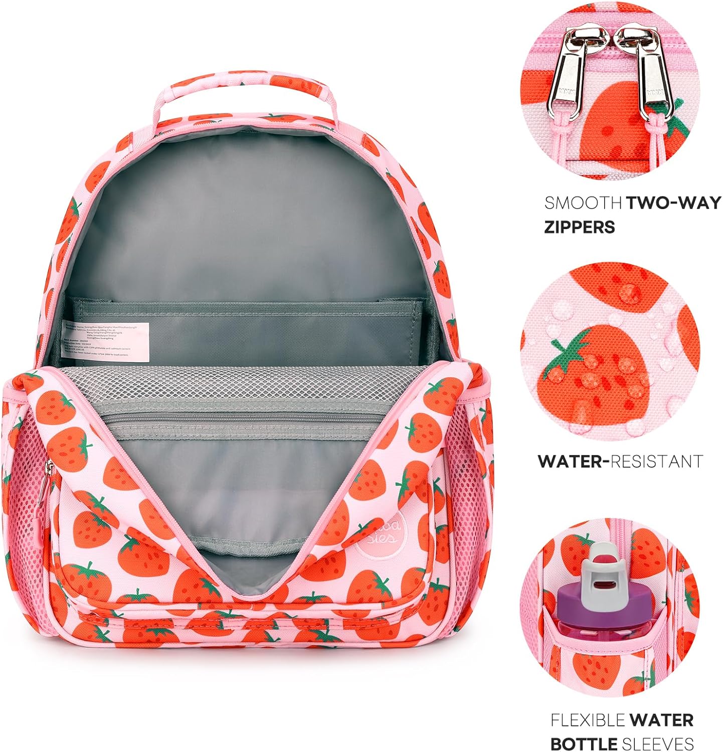 mibasies Girls Backpack 5-8: Lightweight Kids Backpacks for Girls - Girl Bookbag for Elementary School - Strawberry Pink