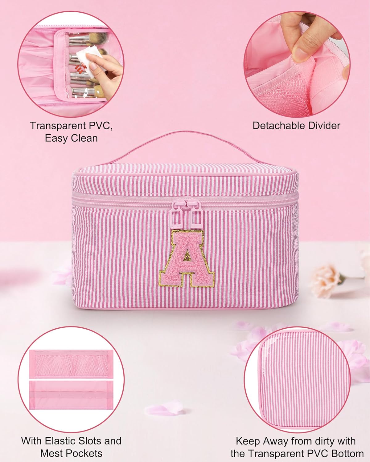MONSTINA Initial Makeup Bag for Women,Personalized Make Up Case for 10 11 12 13 14 15 16 17 18