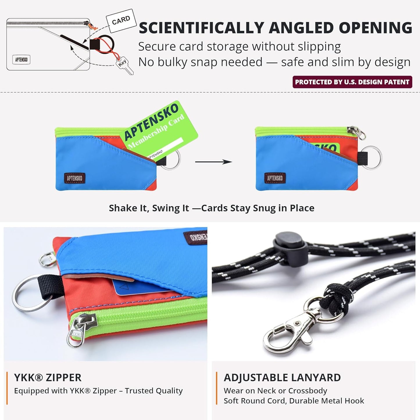 RFID Travel Wallet with Adjustable Lanyard-Zipper Small Wallet with ID Card Holder, Keychain for women&men-Minimalist Slim Waterproof Nylon case for ID, Cash, Key (SkyBlue+BlazingOrange)