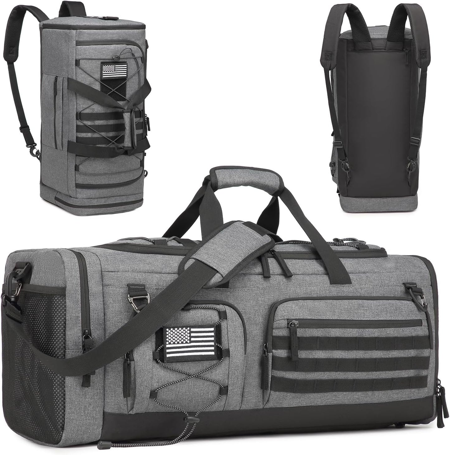 Gym Bag for Men and Women, 50L Extra Large Duffle Bag, 3-in-1 Travel Sports Duffel Bags with Shoe & Laptop Compartment for Overnight Weekender Gym Traveling Workout Deployment, Black + Gray
