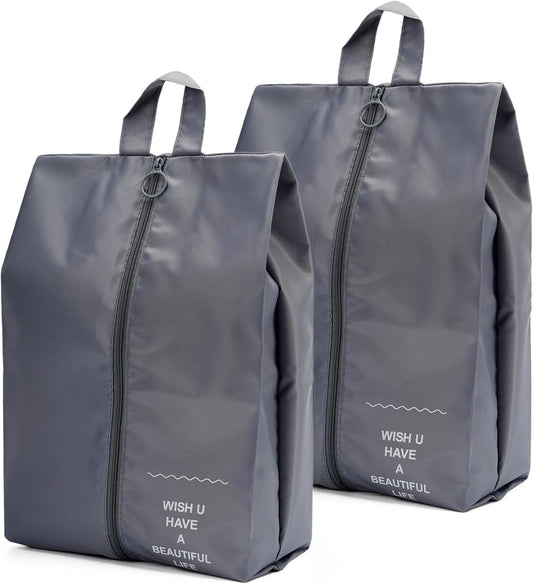 Shoe Bags for Travel, 2 Pack Large Multi-color Shoe Bags for Men Women, Waterproof Portable Shoe Organizer bag with Sturdy Zipper (Grey)