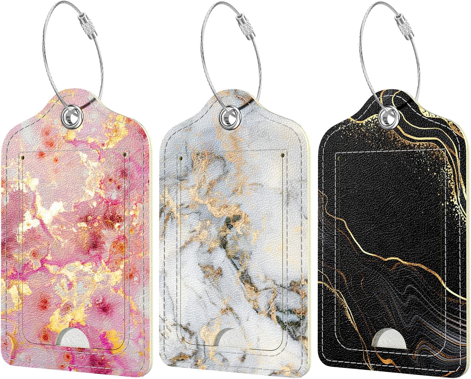 Rimilak 3 Pcs PU Leather Luggage Tags for Suitcase, Travel Cruise Luggage Tag with Privacy Flap