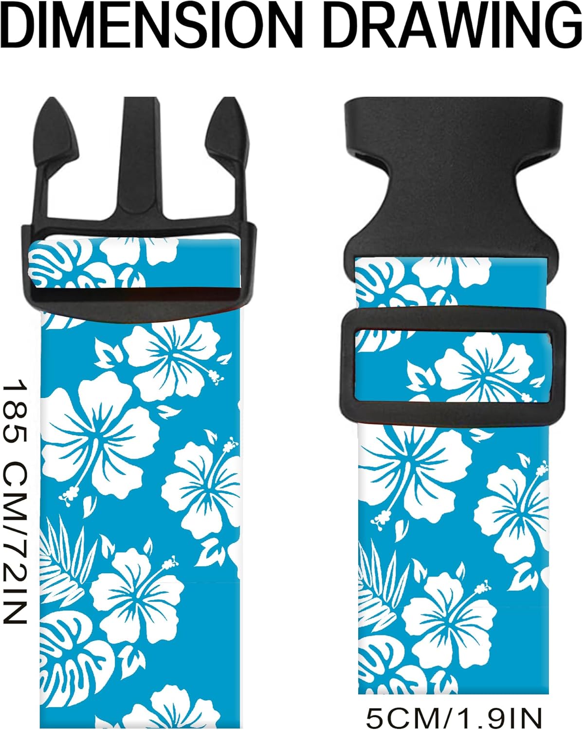 Luggage Straps for Suitcases, Adjustable Travel Belt, Durable Wide Luggage Strap, Cute Suitcase Strap Identifiers with Buckle, Bag Straps for Luggage, Blue White Flowers