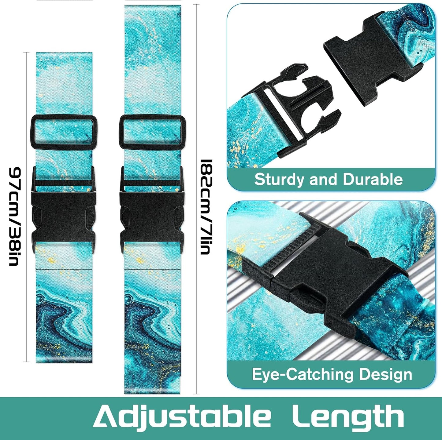 Slohif Luggage Straps for Suitcases Travel Belt Accessories Luggage Connector Identifiers Over Handle with Buckle Unique Nylon Adjustable Strap for Sleeping Bag Car Seat Green Marble(2 Pack)