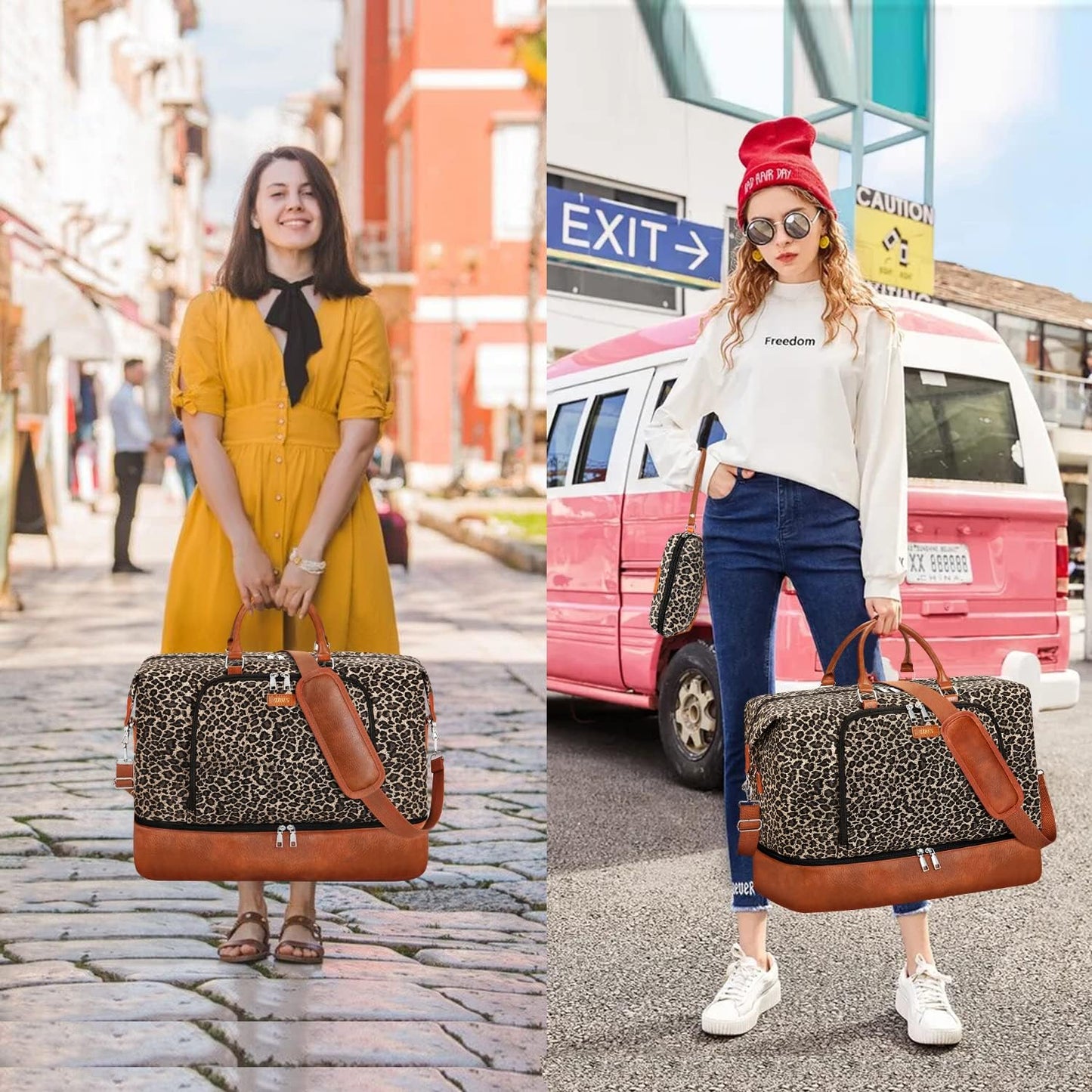 Travel Weekender Bag for Women, Overnight Bag with Shoe Compartment Oversized Travel Duffel Bag Carry On Tote 21"