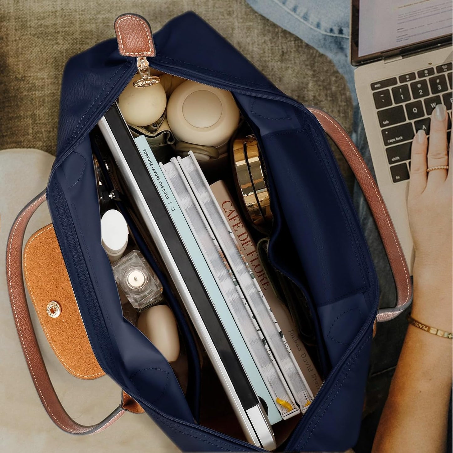 Tote Bag for Women with Purse Organizer Insert, Foldable Large Capacity Waterproof Nylon Bag for Travel, and Daily Use