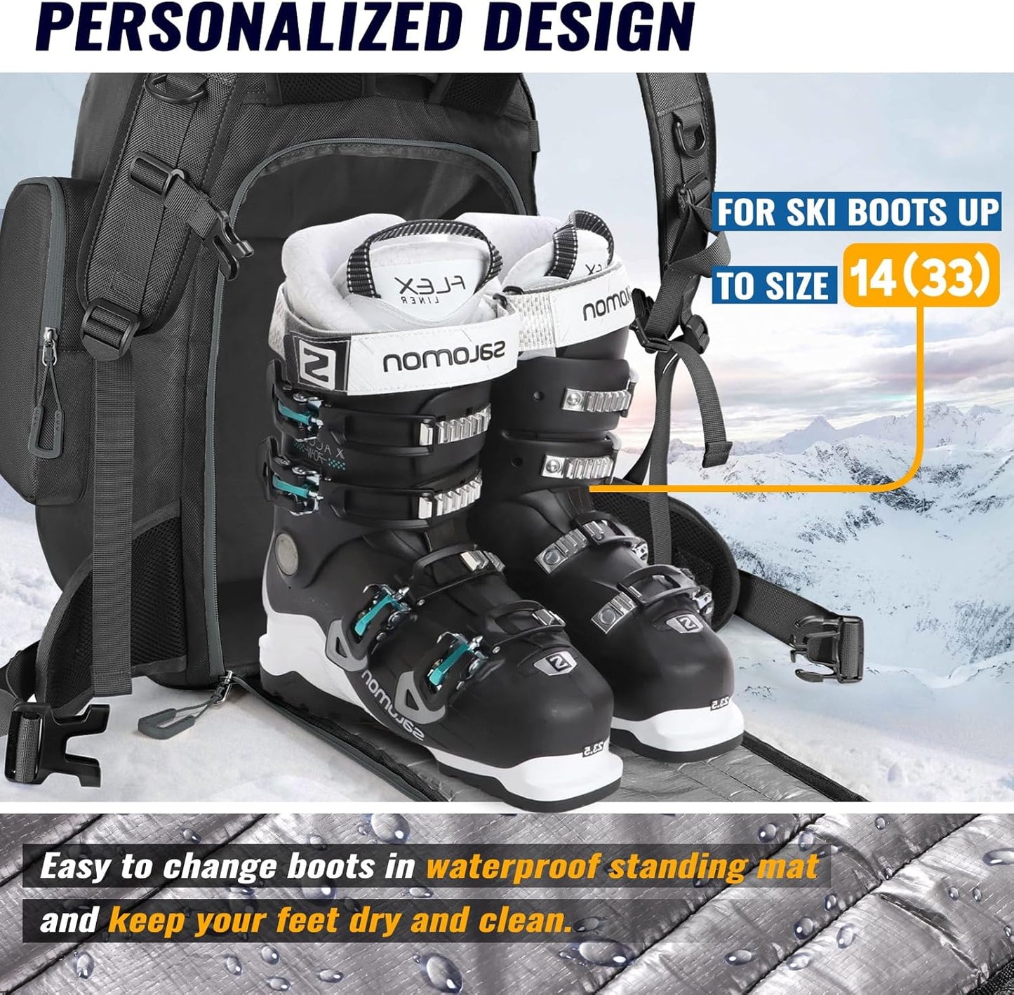 Ski Boot Bag, 65L Waterproof Ski Bag Ski Boot Bag Backpack 1680D Nylon for, Skis Snowboard & Accessories