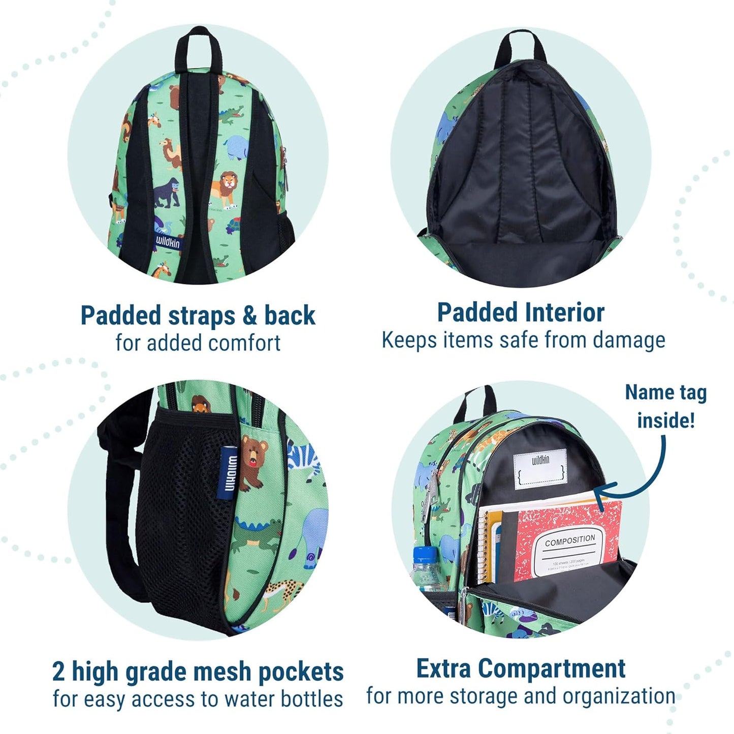 Wildkin 15-inch Kids Backpack – Durable, Padded, Adjustable for School & Travel - Wild Animals