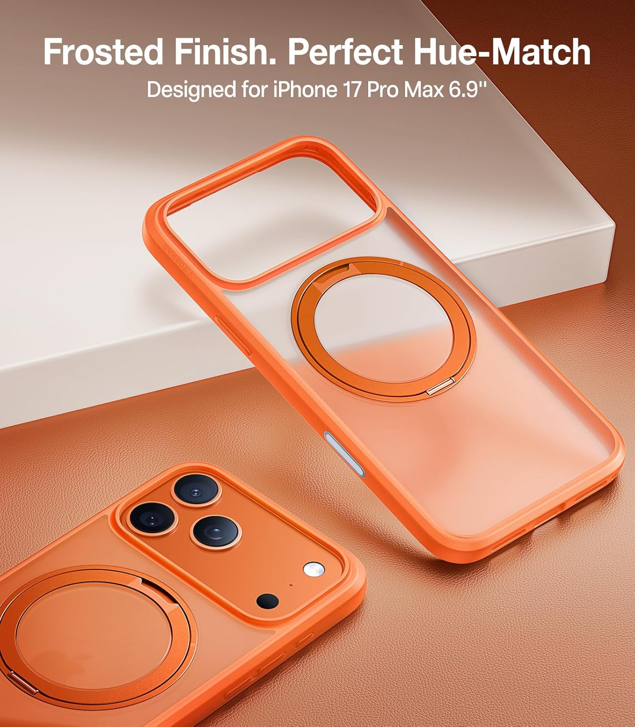 TORRAS Upgraded 360 Magnetic Stand for iPhone 17 Pro Max Case with Camera Control, Fit for MagSafe with Ring, Mil-Grade Protection, Translucent Slim for iPhone 17 ProMax Case Ostand, Cosmic Orange