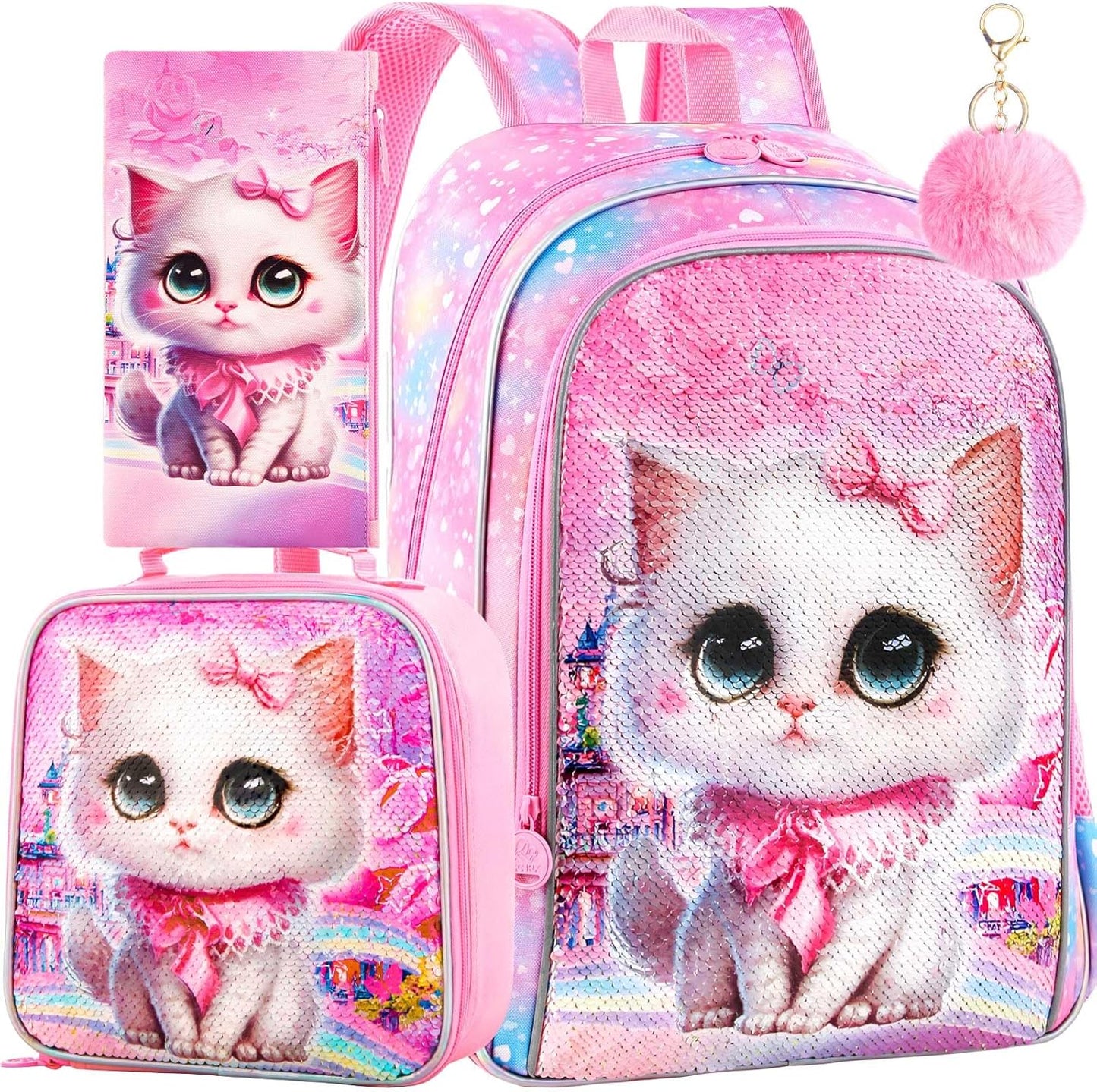 WZLVO Kids Backpack for Girls,Prechool Elementary Kindergarten School Bookbag and Lunch Box