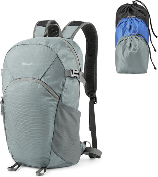 G4Free Hiking Backpack with Thickened Back Panel Packable 25L Lightweight Foldable Travel Daypack for Men Women(Grey)