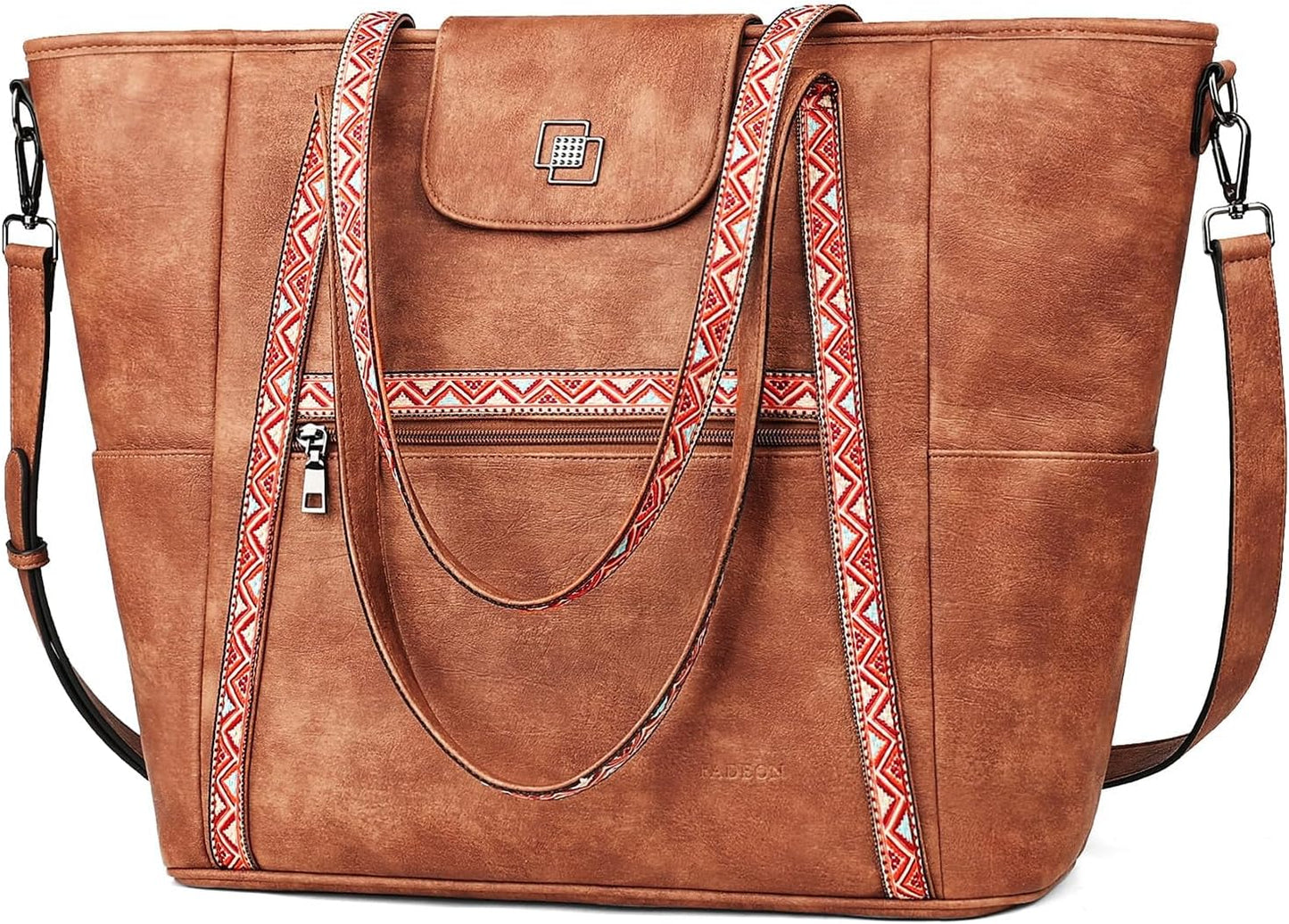 FADEON Large Laptop Tote Bag for Women Designer Leather Laptop Bag Fashion Travel Backpack Purse