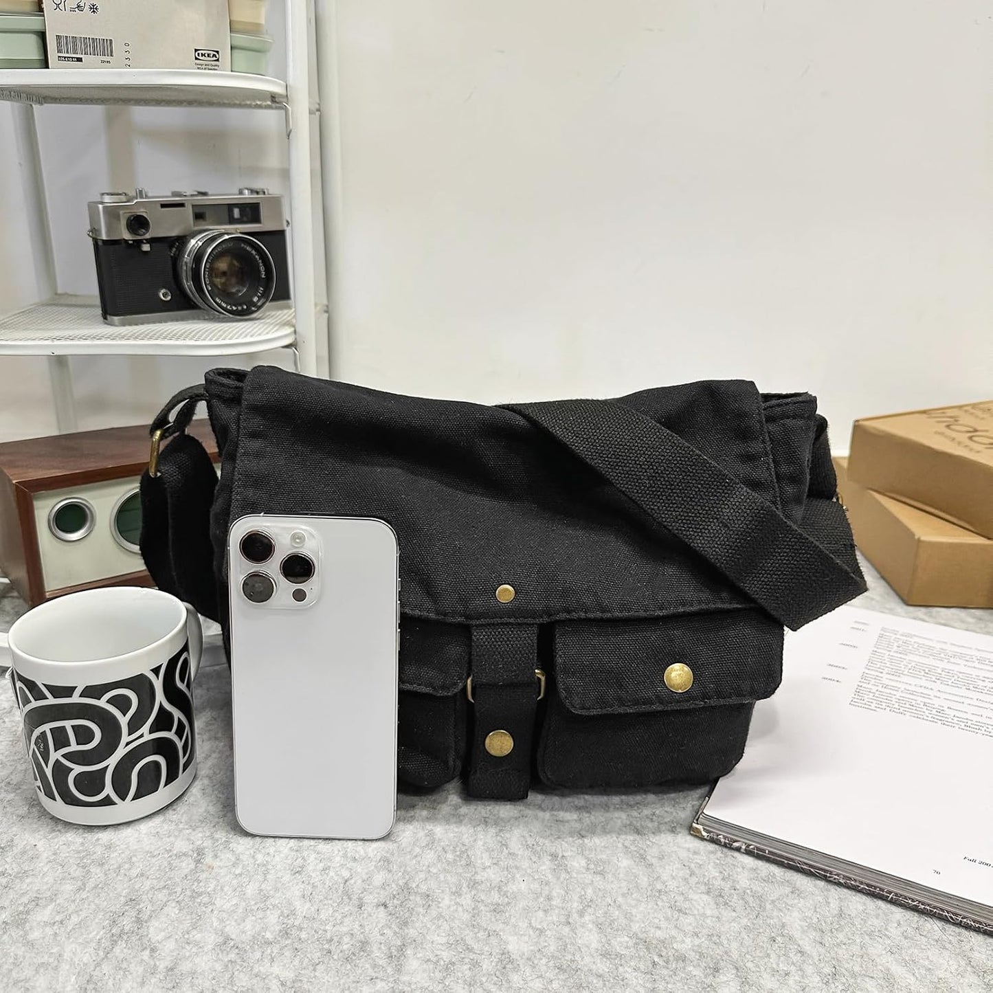School Vintage Canvas Messenger Bag for Men Crossbody Shoulder Bag Satchel