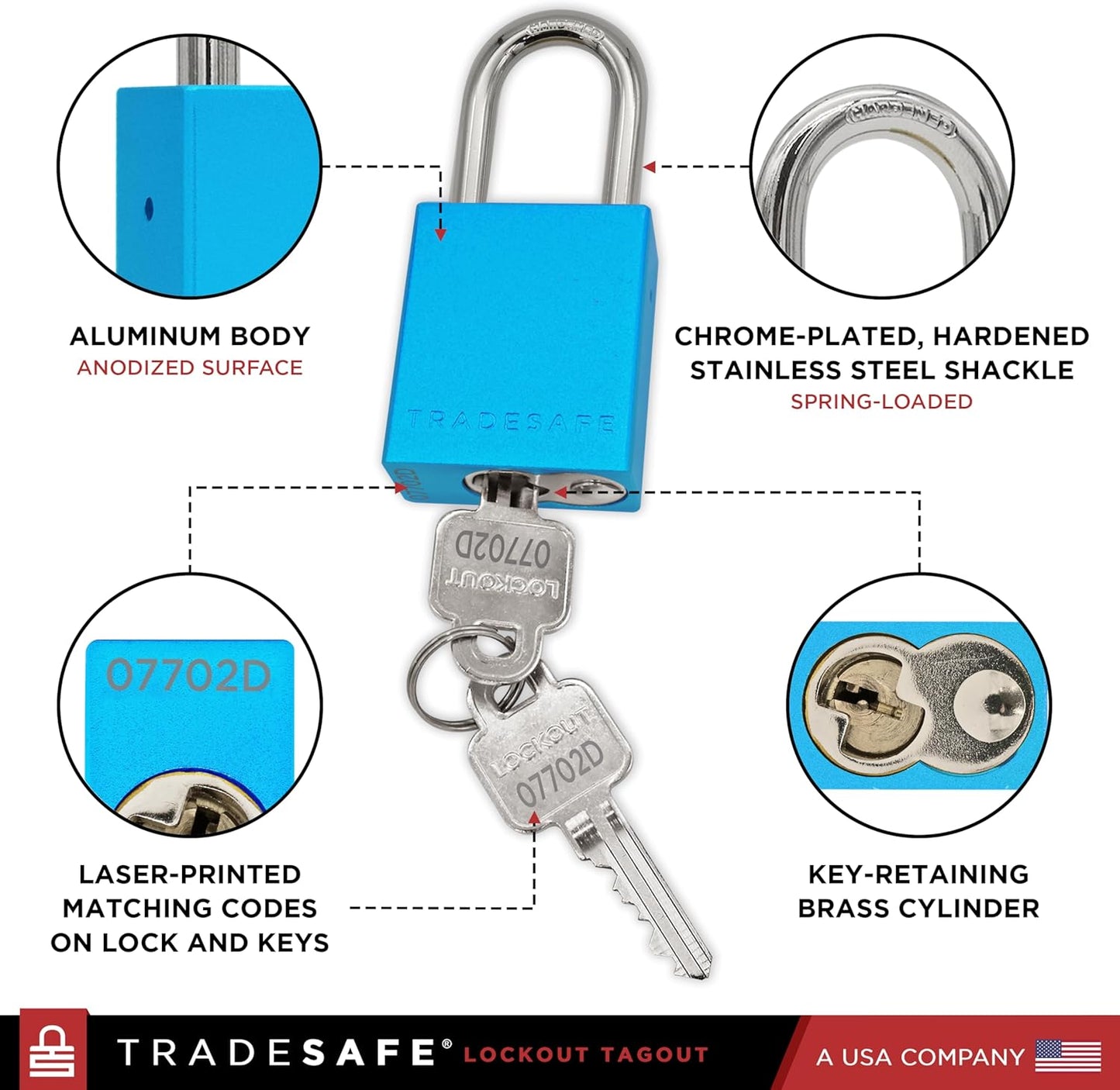 TRADESAFE Lockout Tagout Locks Set - 10 Blue Aluminum Loto Locks, Keyed Different Lock Out Tag Out Padlocks, 2 Keys Per Lockout Padlock, OSHA Compliant