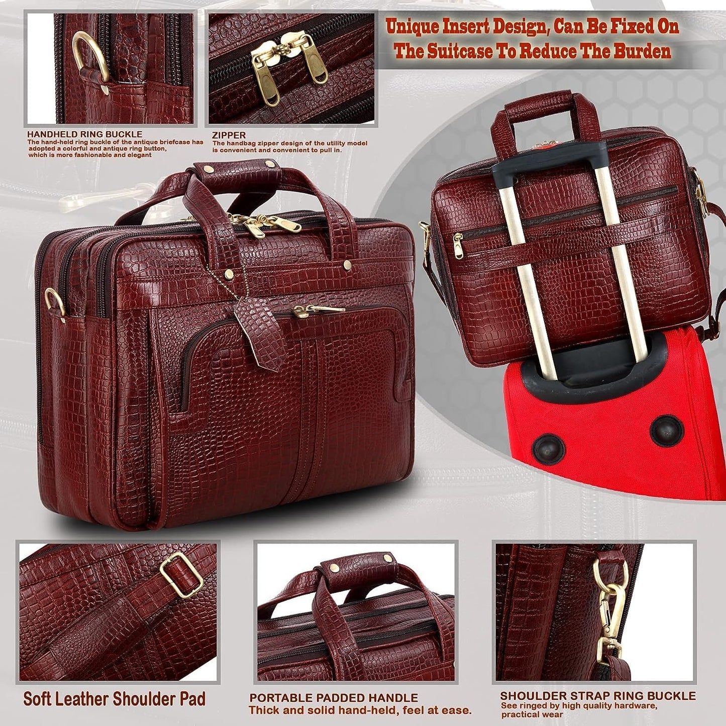 Full Grain Leather 16 Inch Briefcases Laptop Shoulder Bags for Men and Women Business Work Bag Leather Satchel Bag