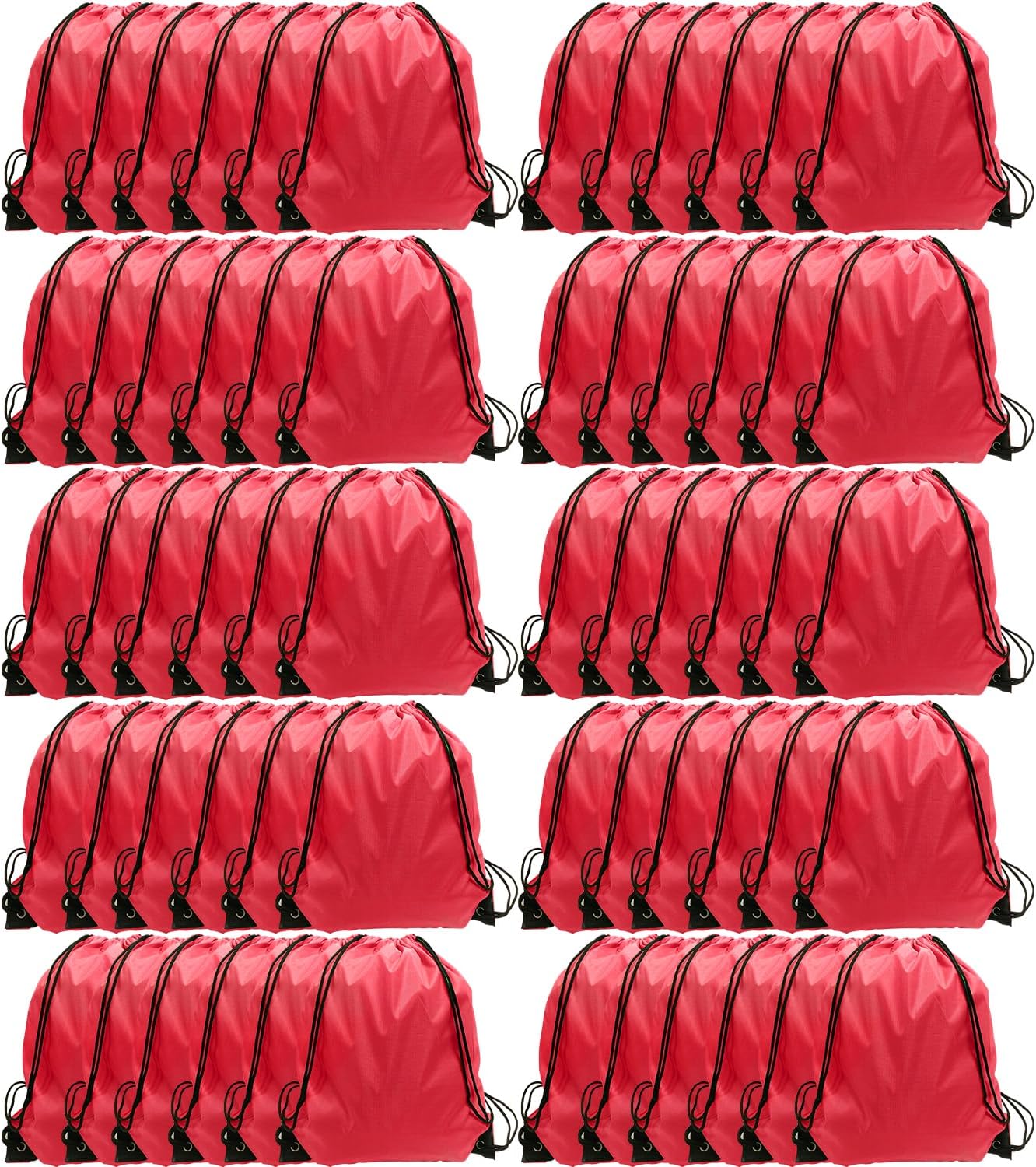 GoodtoU Drawstring Bags, Nylon Backpack Bulk Cinch Sack for Sport, Traveling, Team (60Pcs, Cherry)